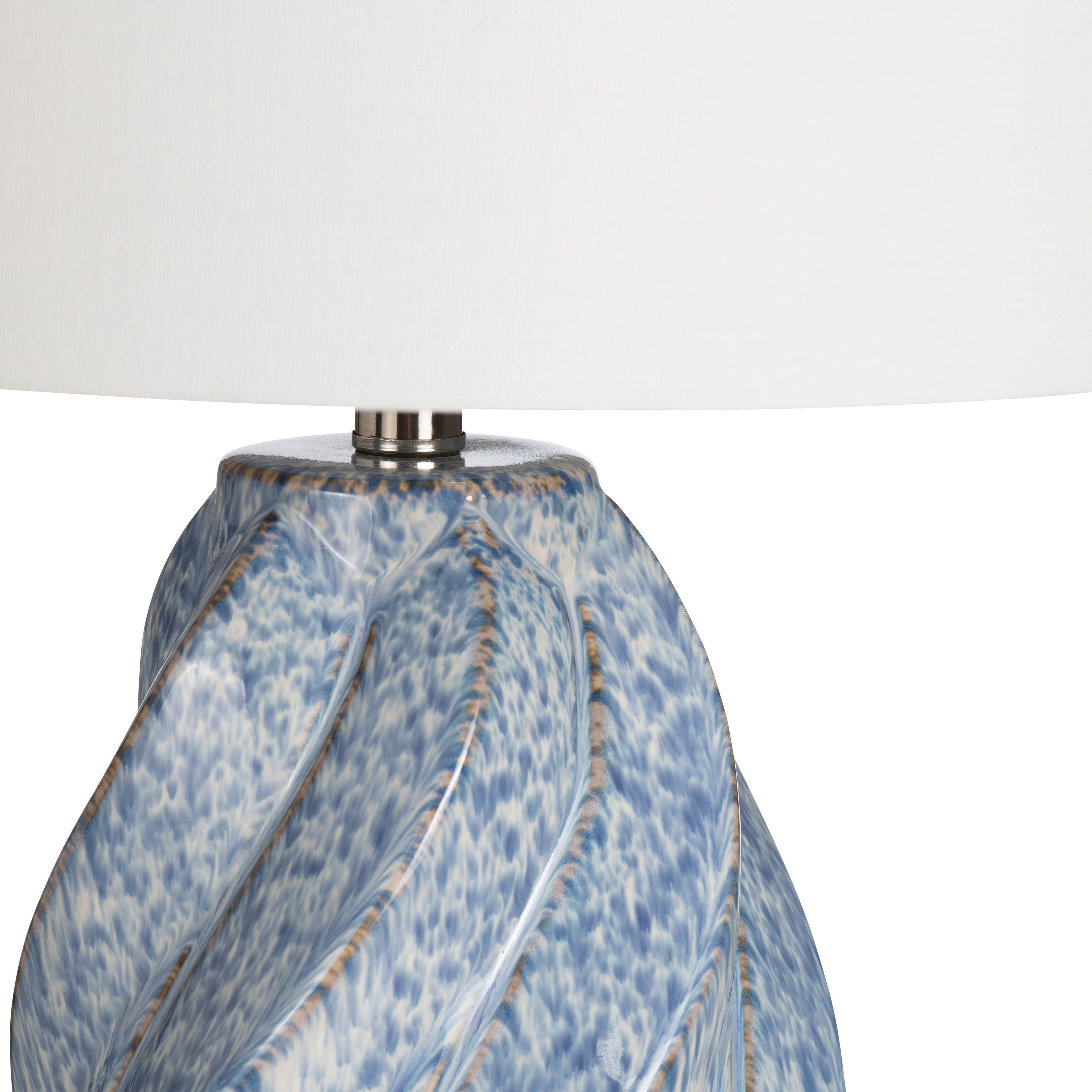 Janice 3-Way Swirl Ceramic Table Lamp with White Linen Shade