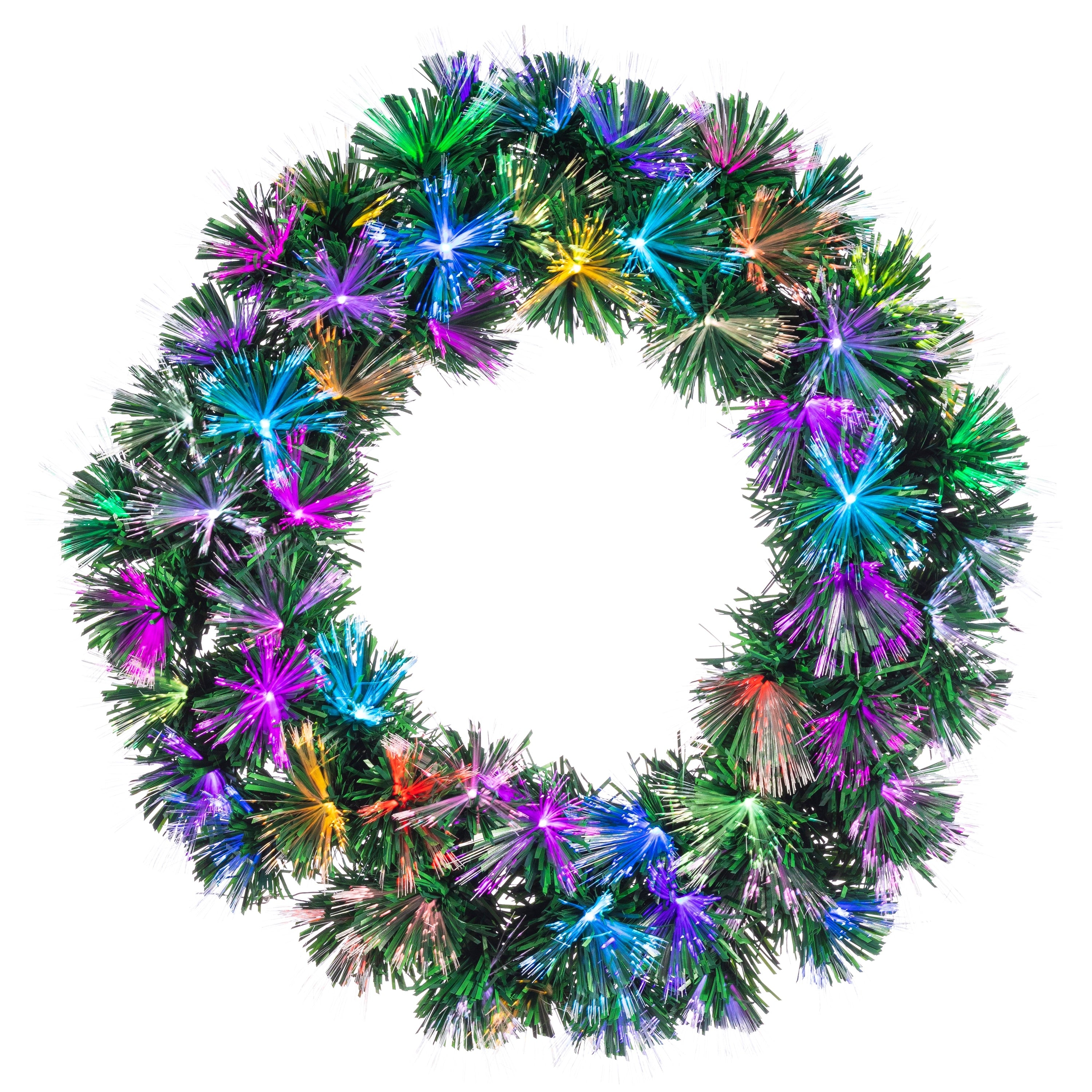 24 in. Pre Lit Multi Colored LED Color Changing Fiber Optic Wreath