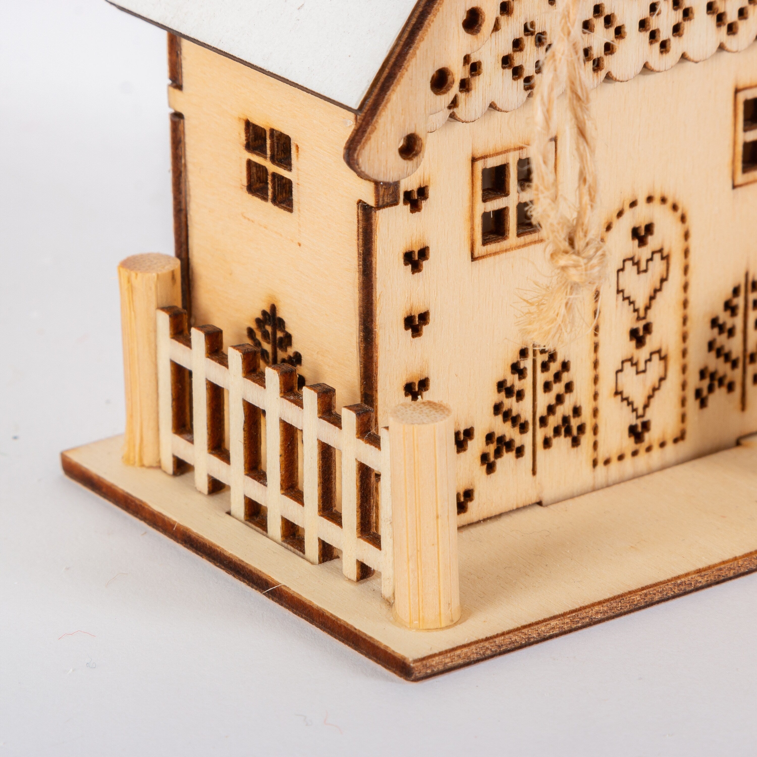 4.25 in Lighted Laser Cut Wood House Ornament Set of 3