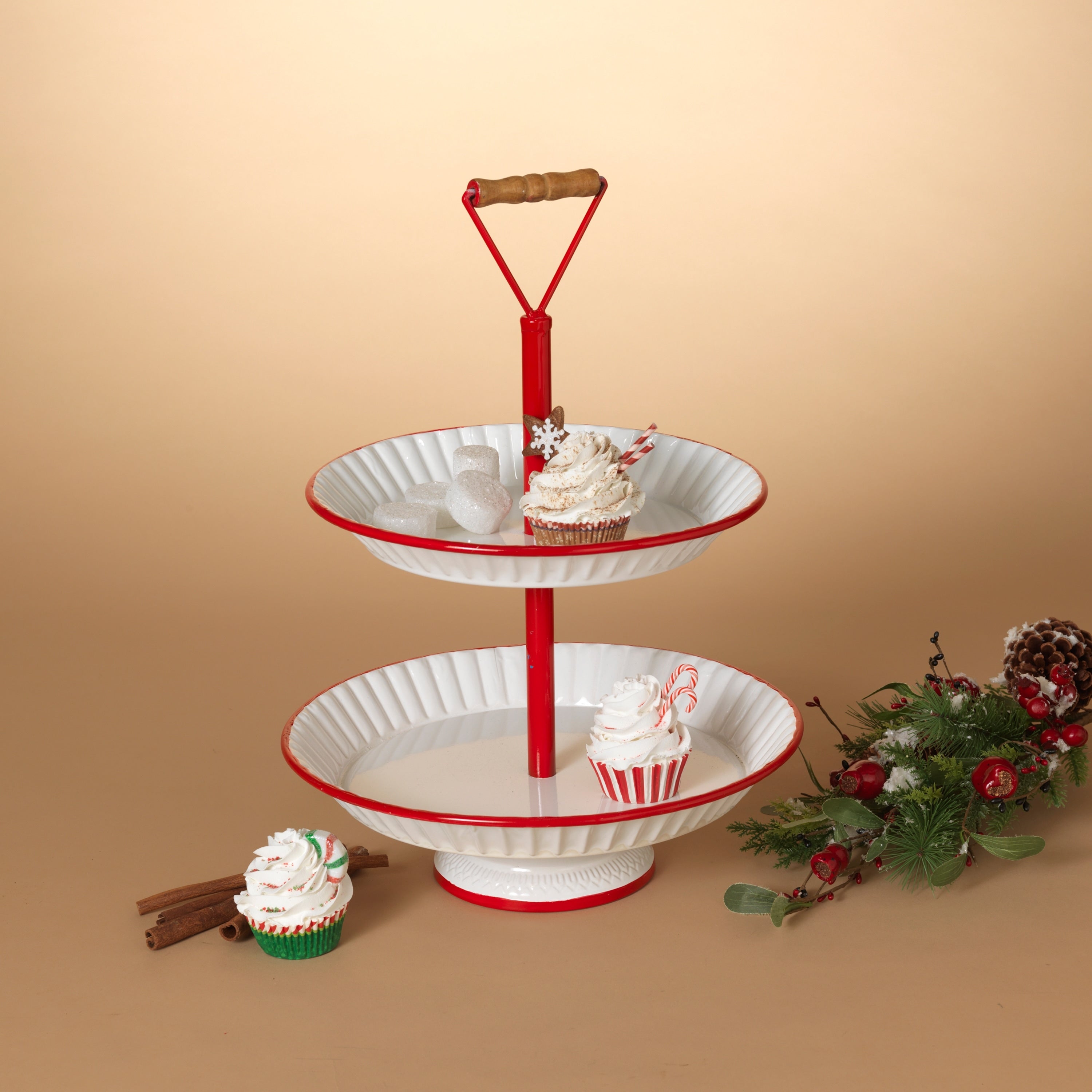 19.3 in. Metal Two Tiered Serving Tray