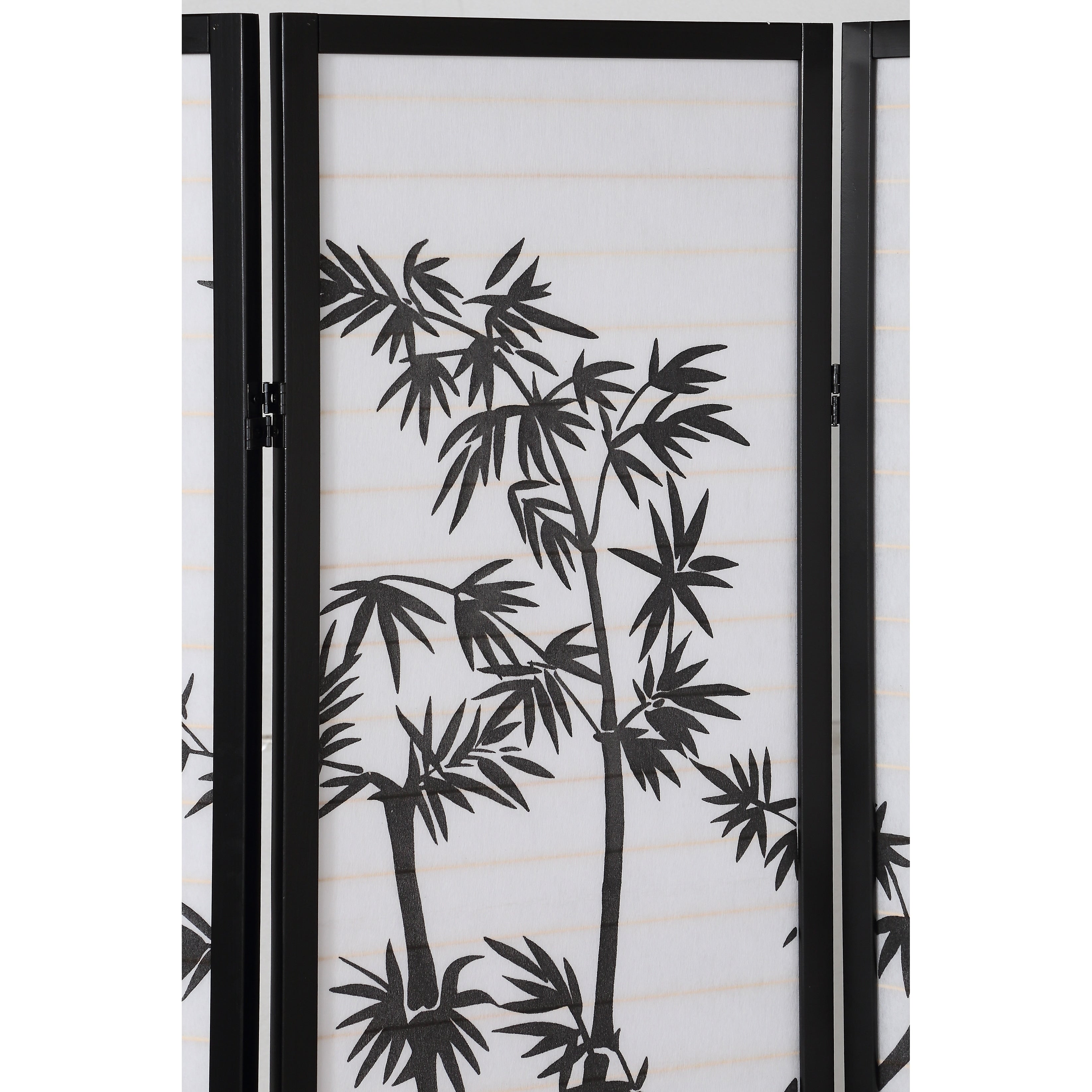 Bamboo Print 4-Panel Framed Room Screen/Divider, Black