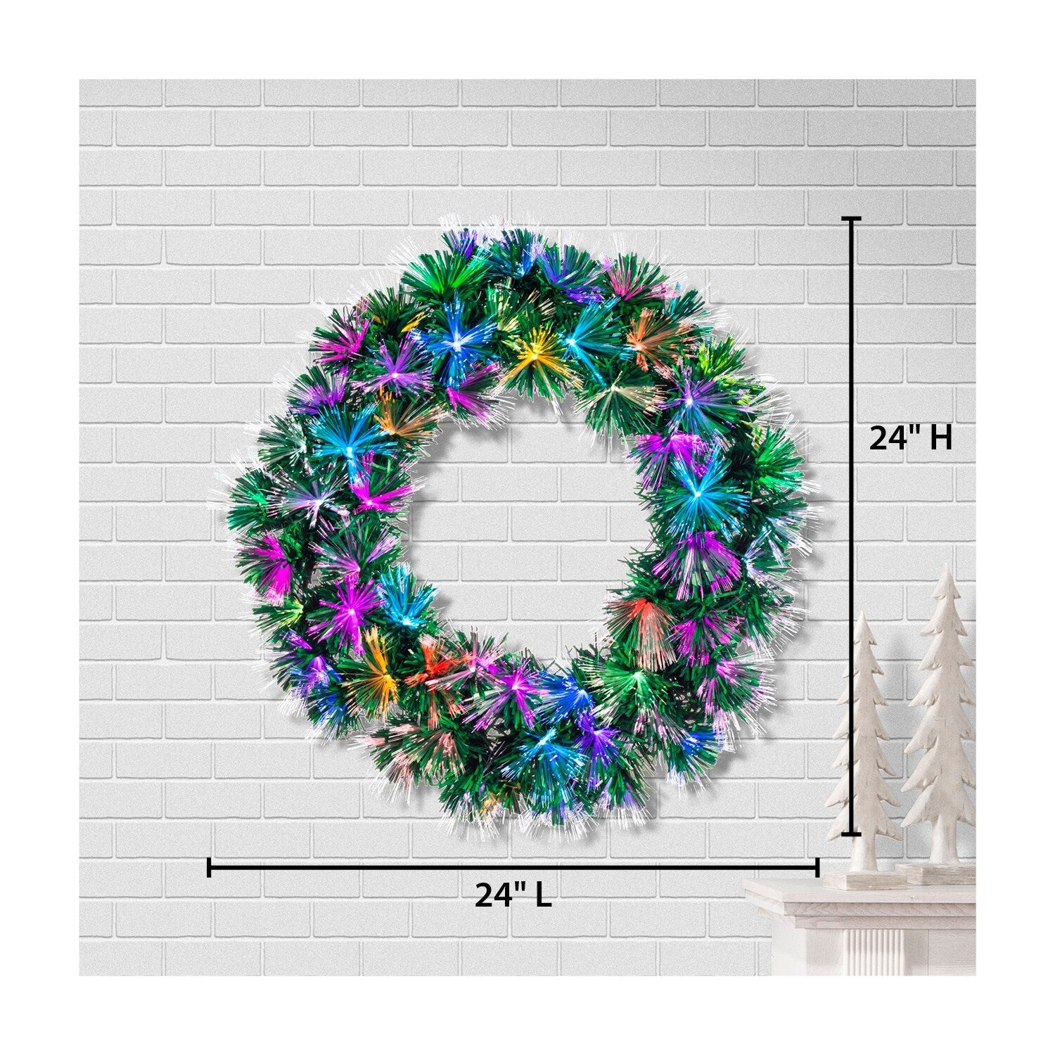 24 in. Pre Lit Multi Colored LED Color Changing Fiber Optic Wreath