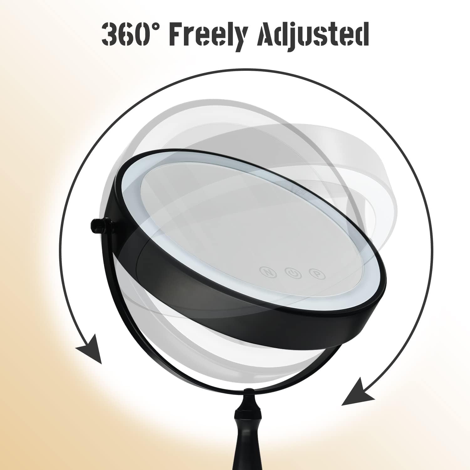 9 Makeup Mirror, 1X/10X Magnifying Mirror with 3 Colors Dimmable Lightning, 360°Rotation Double Sided Desk Mirror