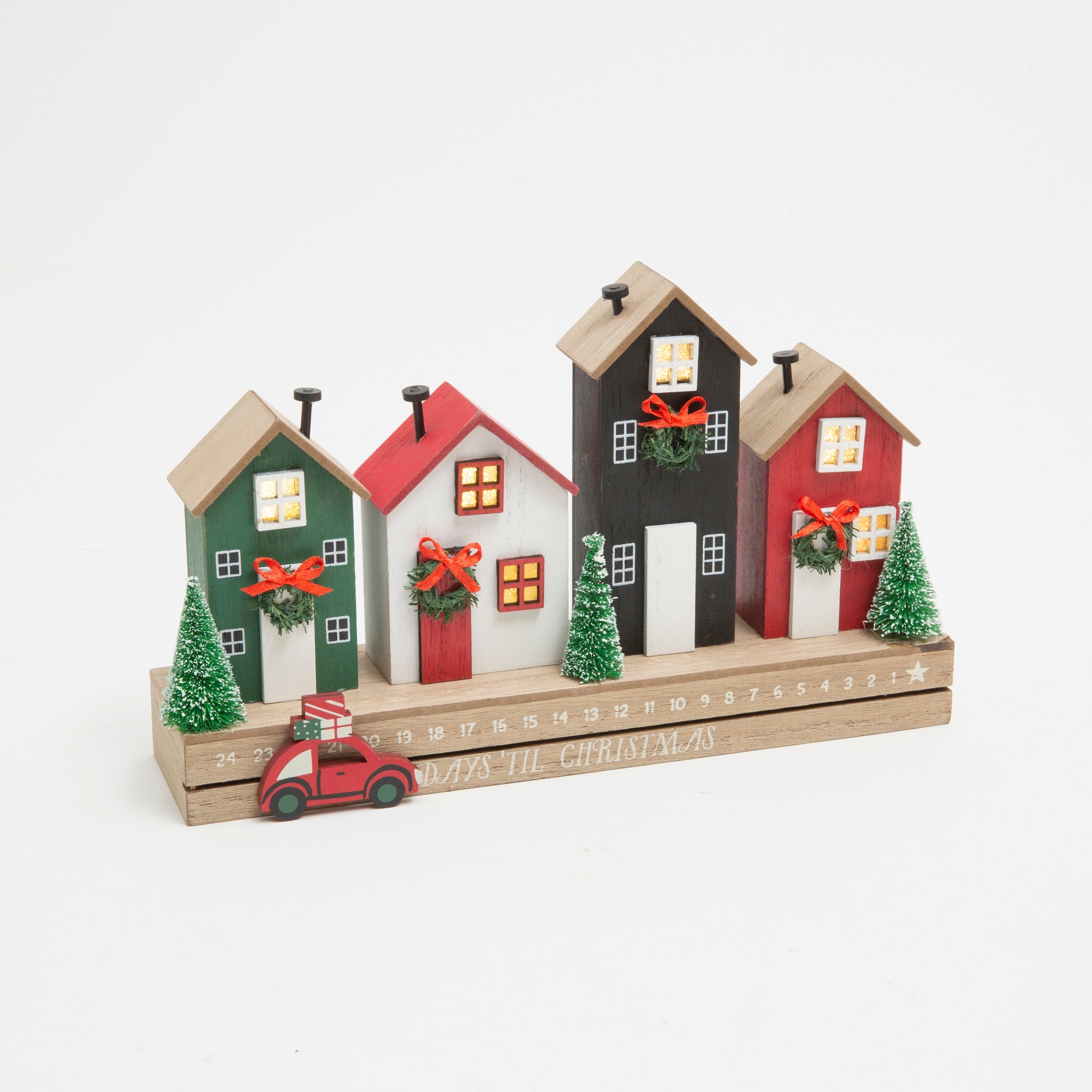 Charming 10.75 Inch Lighted Row House Countdown Calendar with Timer