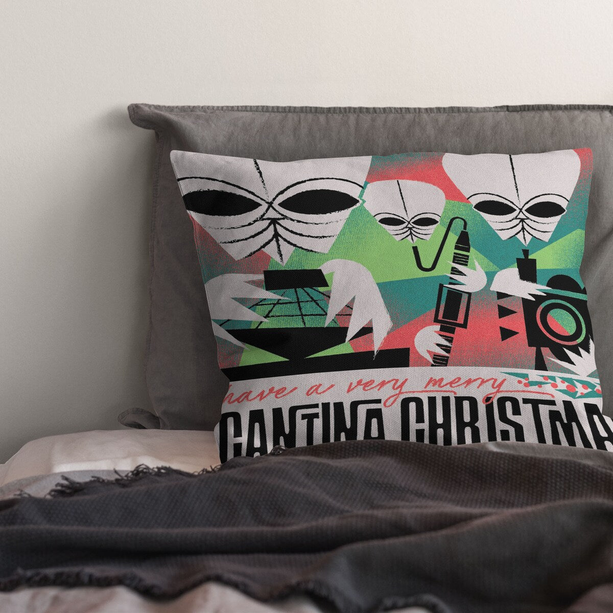 Star Wars Classic Cantina Christmas Printed Throw Pillow - White