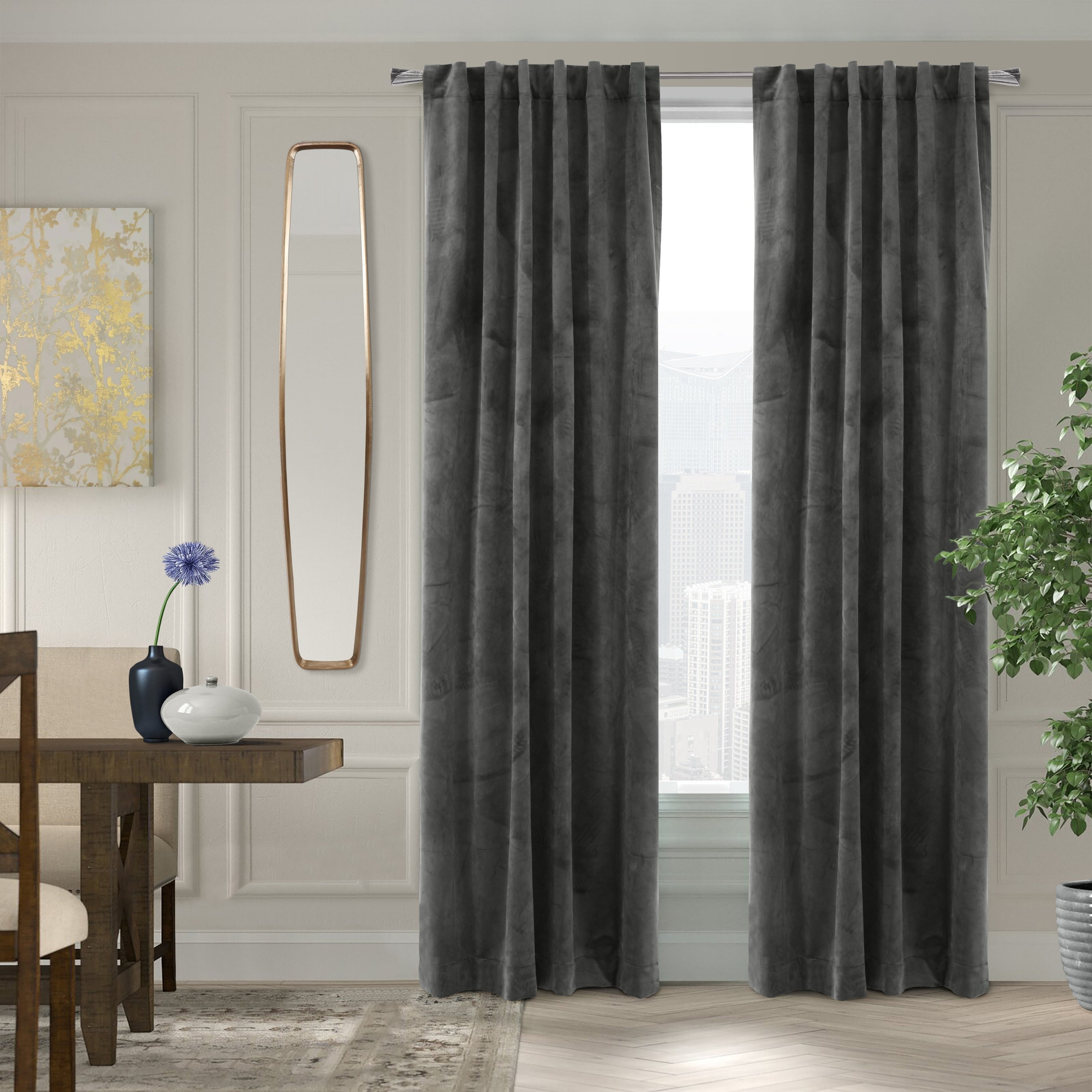 Seren Room Darkening Dual Header Velvety Curtain Panel