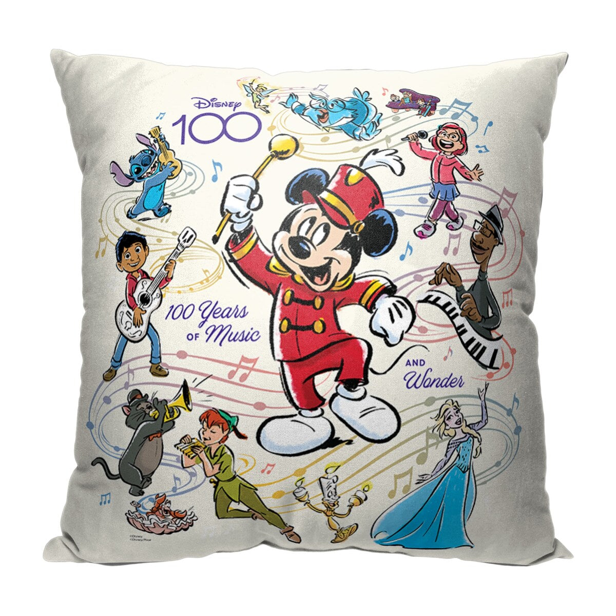 Disney D100 Rainbow Tunes Printed Throw Pillow - White