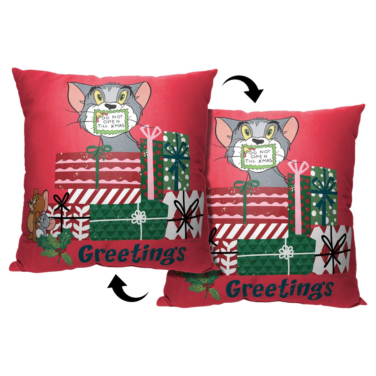 WB Tom and Jerry Silenced Till Christmas Printed Throw Pillow - Red