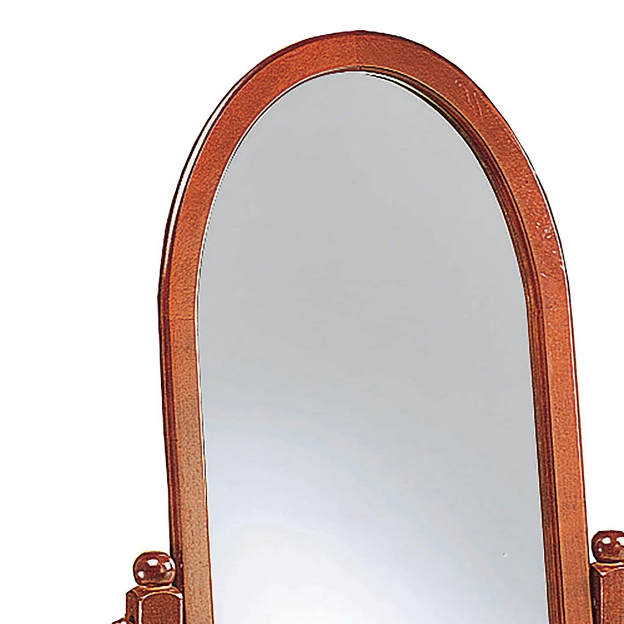 Standing Cheval Mirror with Oval Frame Turned Posts, Brown