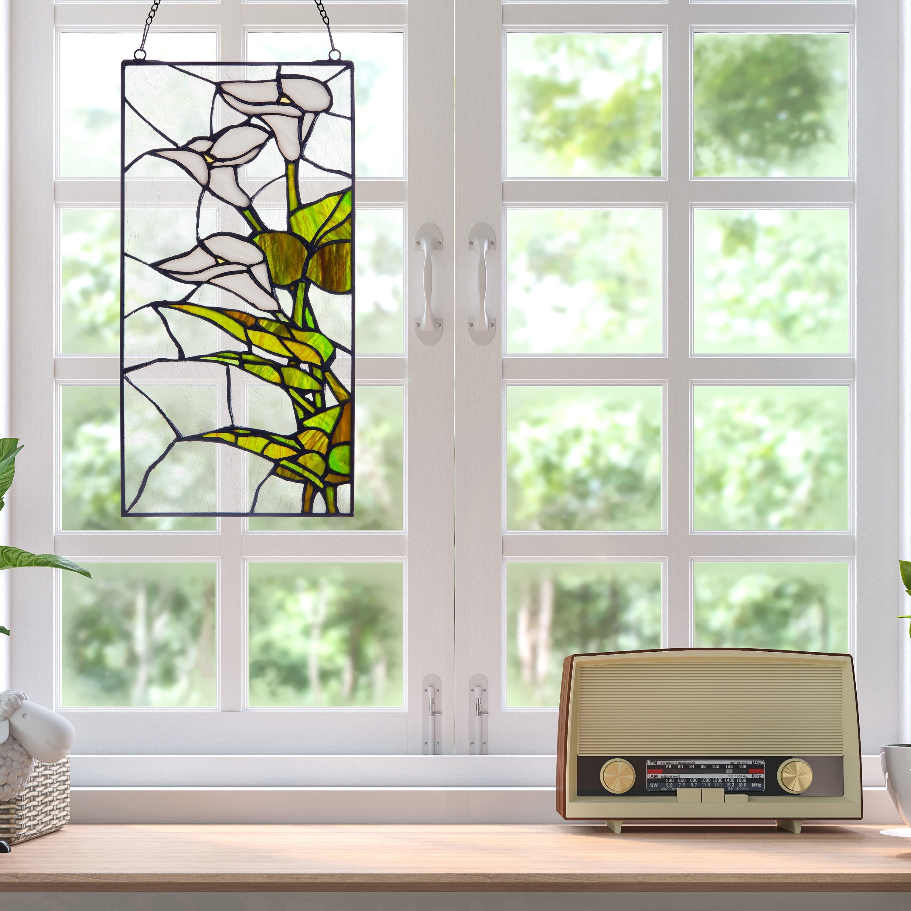 River of Goods 16-Inch Traditional Floral Stained Glass Window Panel - 8 x 0.25 x 16