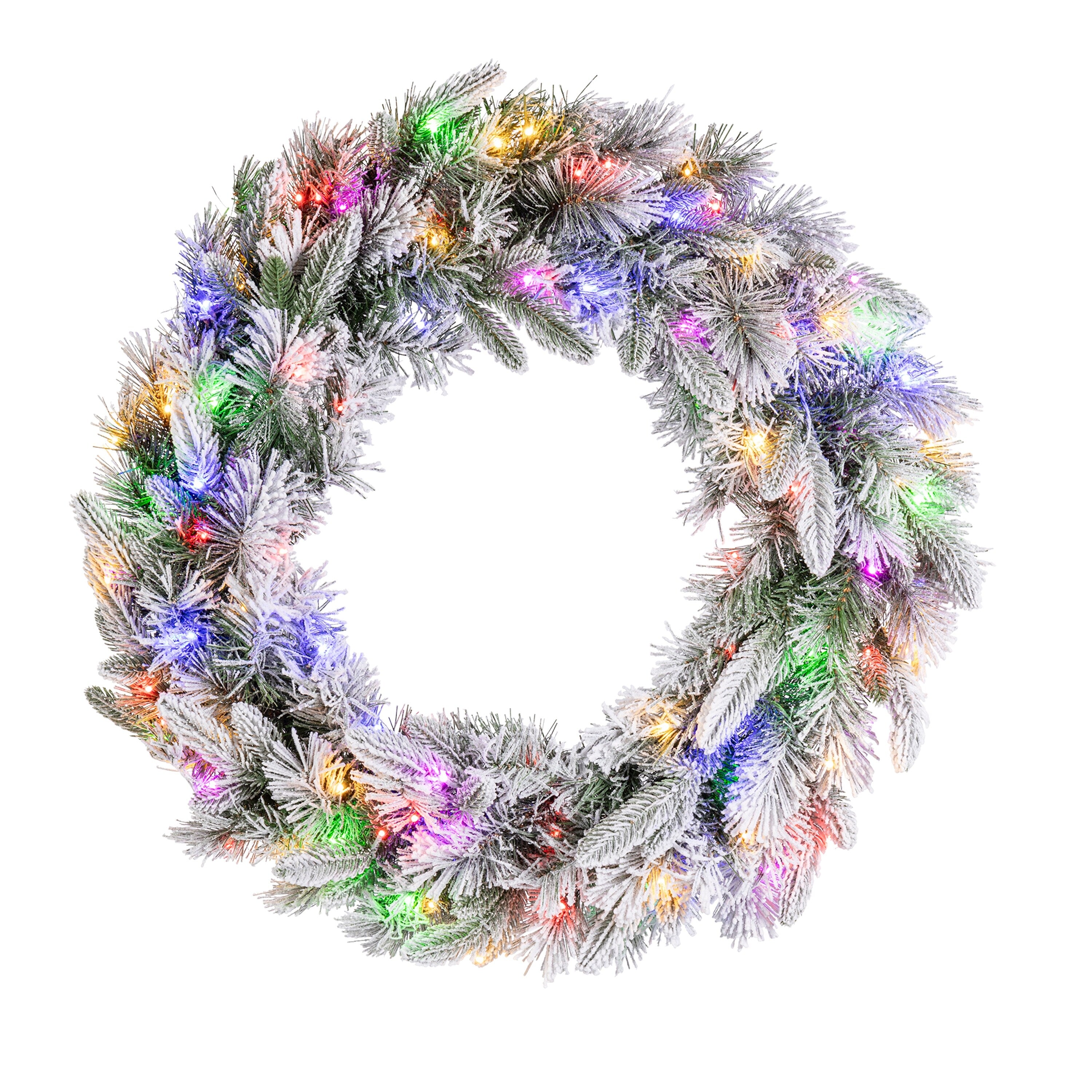 Elegant 30 Inch Prelit Mixed Tips Wreath with Dual Color LED Lights - Green