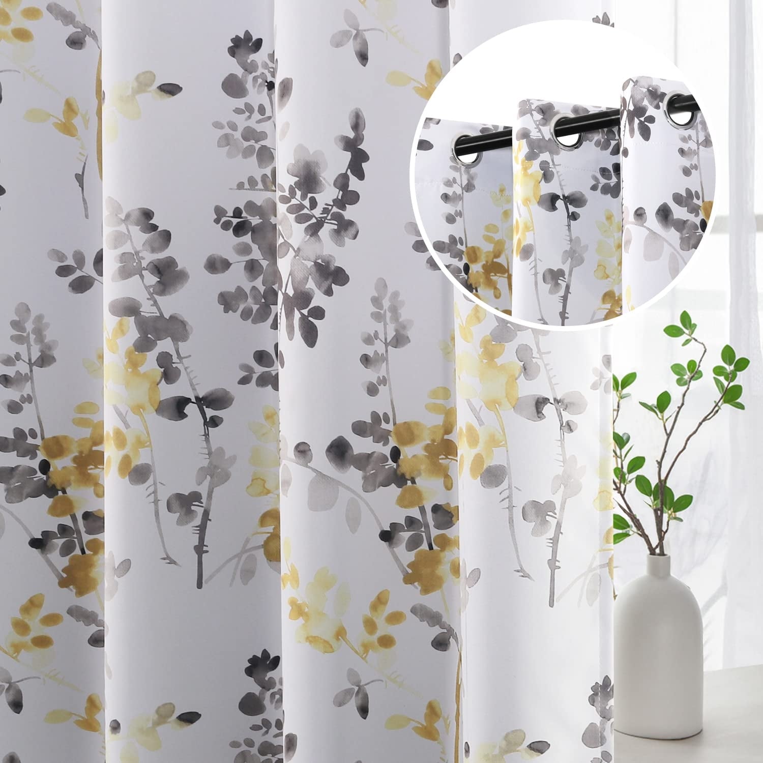 Floral Curtains 84 inches Long Living Room Curtains Room Darkening Thermal Insulated Curtains 2 Panels