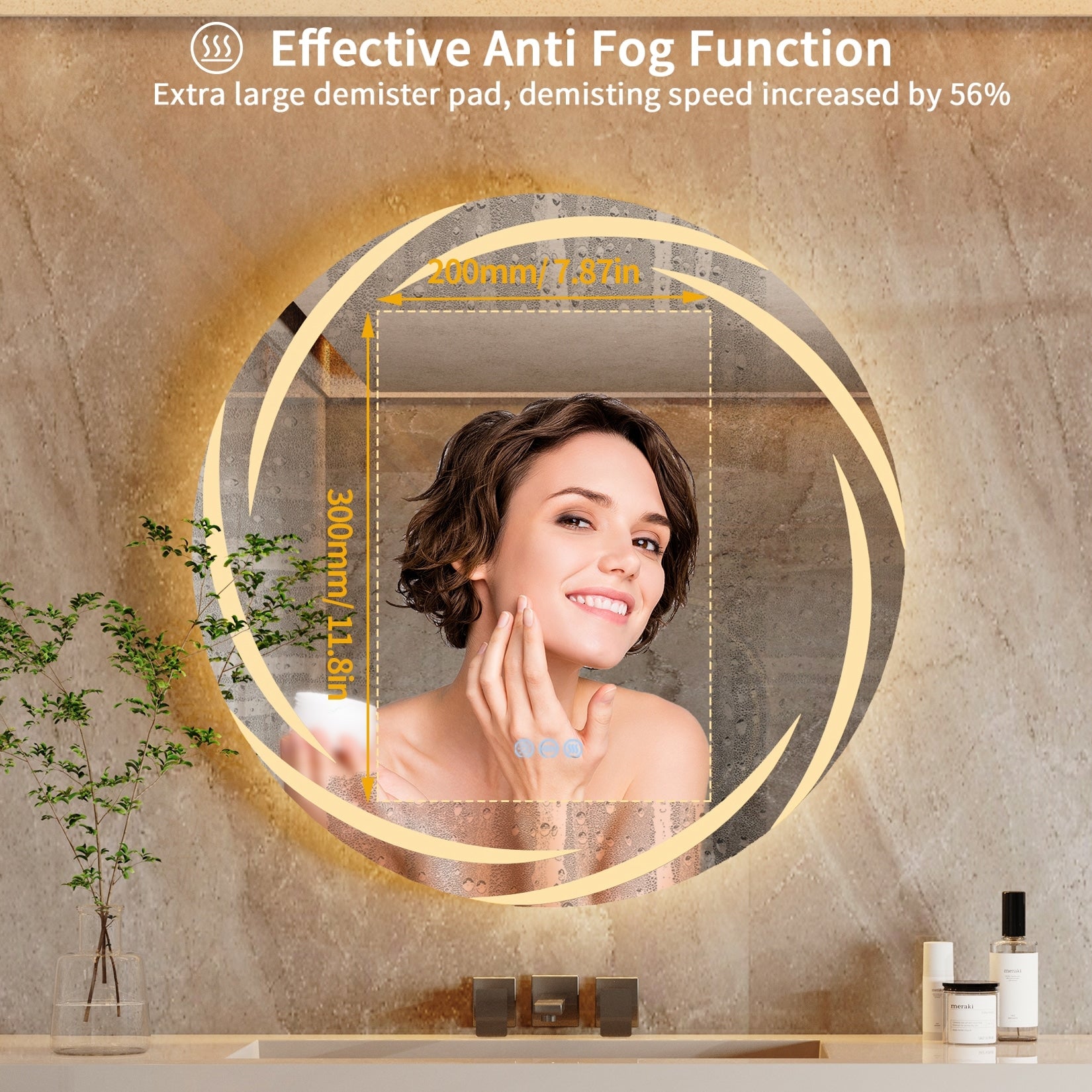 Waterproof LED Touch Light Bathroom Mirror Anti fog Vanity Dimmable