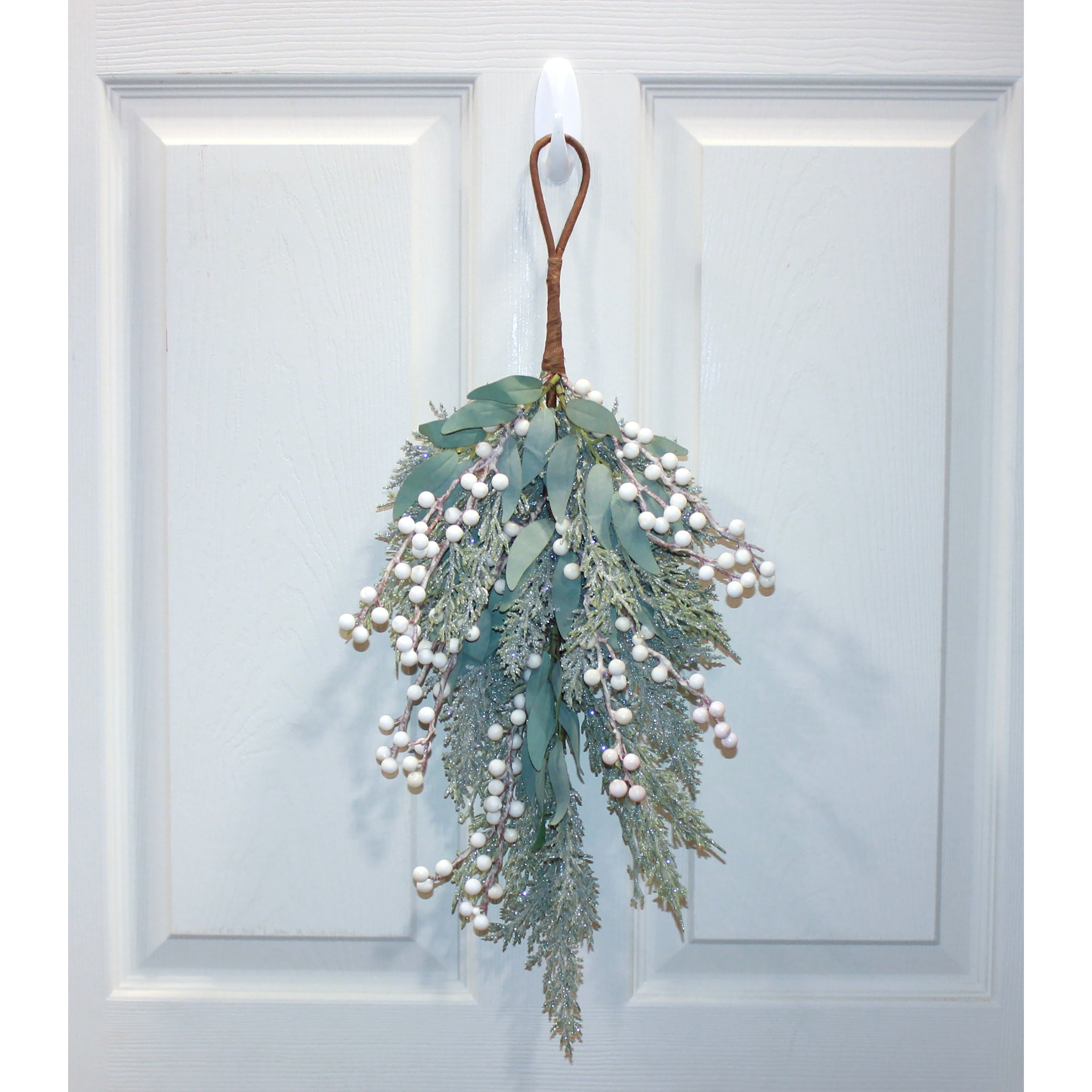 24 Artificial Christmas White Berry and Leaf Teardrop Swag - 24