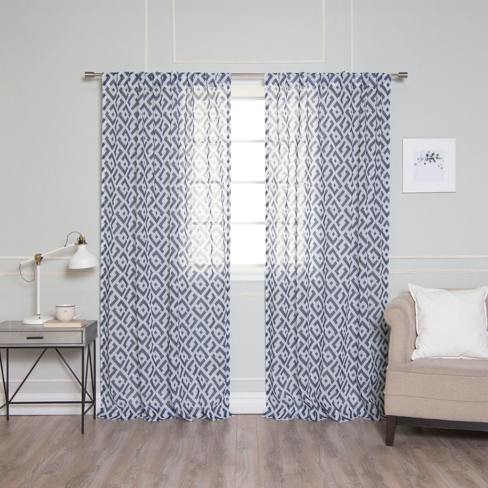 Aurora Home Faux Linen Modern Geometric Curtain Panel Pair