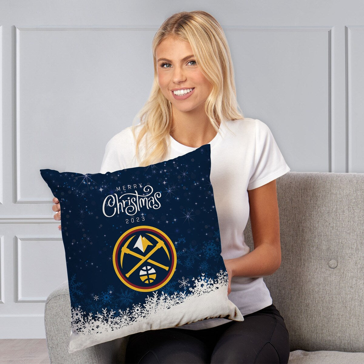 NBA Christmas 2023 Nuggets Printed Throw Pillow - Blue