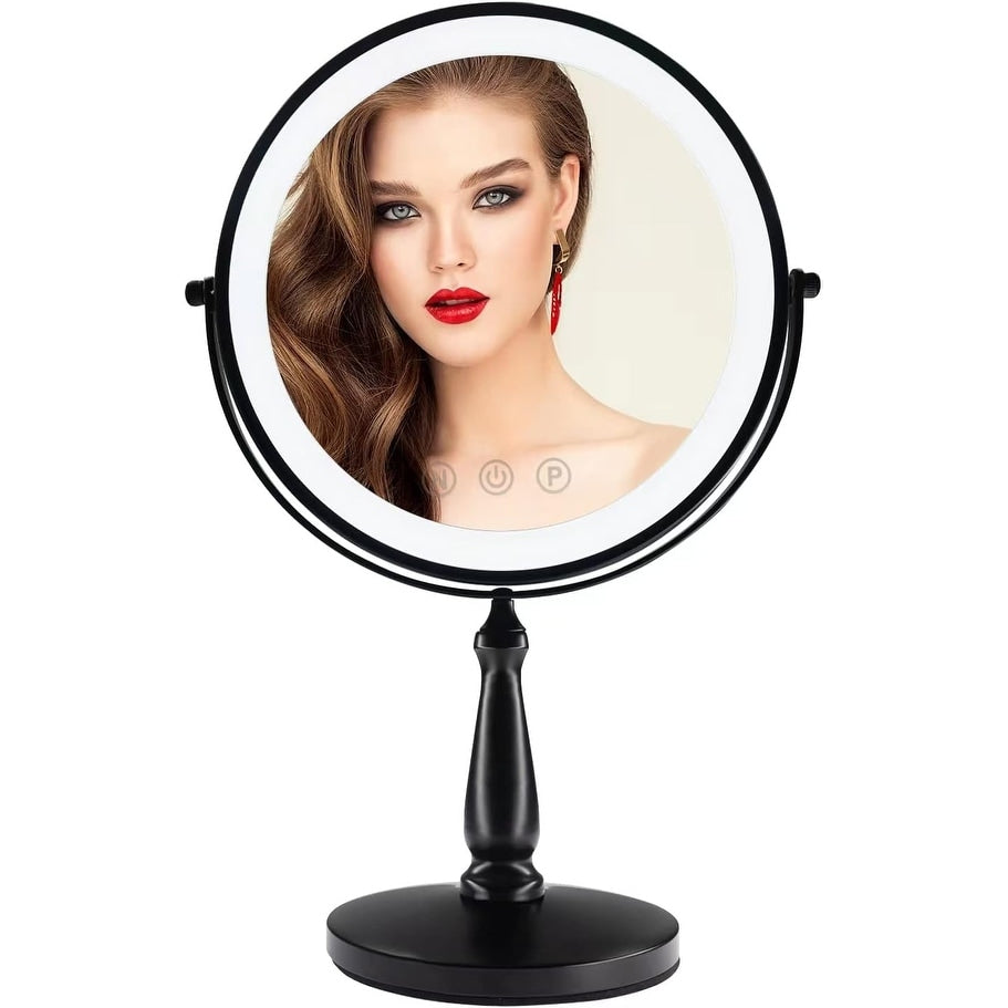 9 Makeup Mirror, 1X/10X Magnifying Mirror with 3 Colors Dimmable Lightning, 360°Rotation Double Sided Desk Mirror