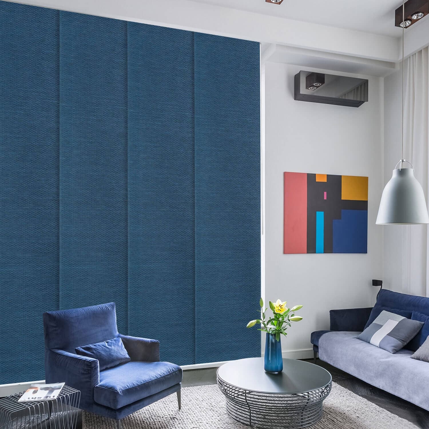 GoDear Design Natural Woven Adjustable Sliding Panel Track Blinds, Vertical Blinds, Dazzling Series, 45.8- 86 W x 96 L