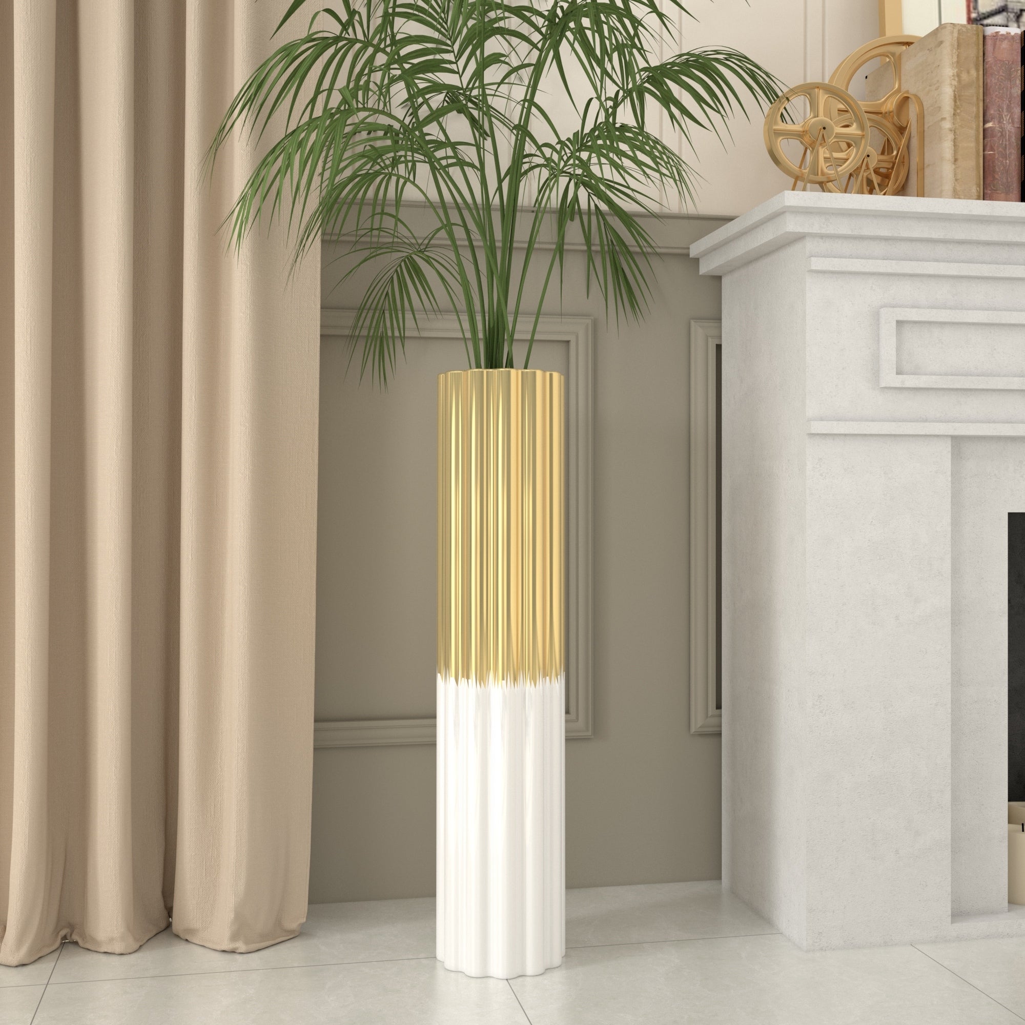 Modern Glam Handmade Ceramic Floor Vase Gold/ White