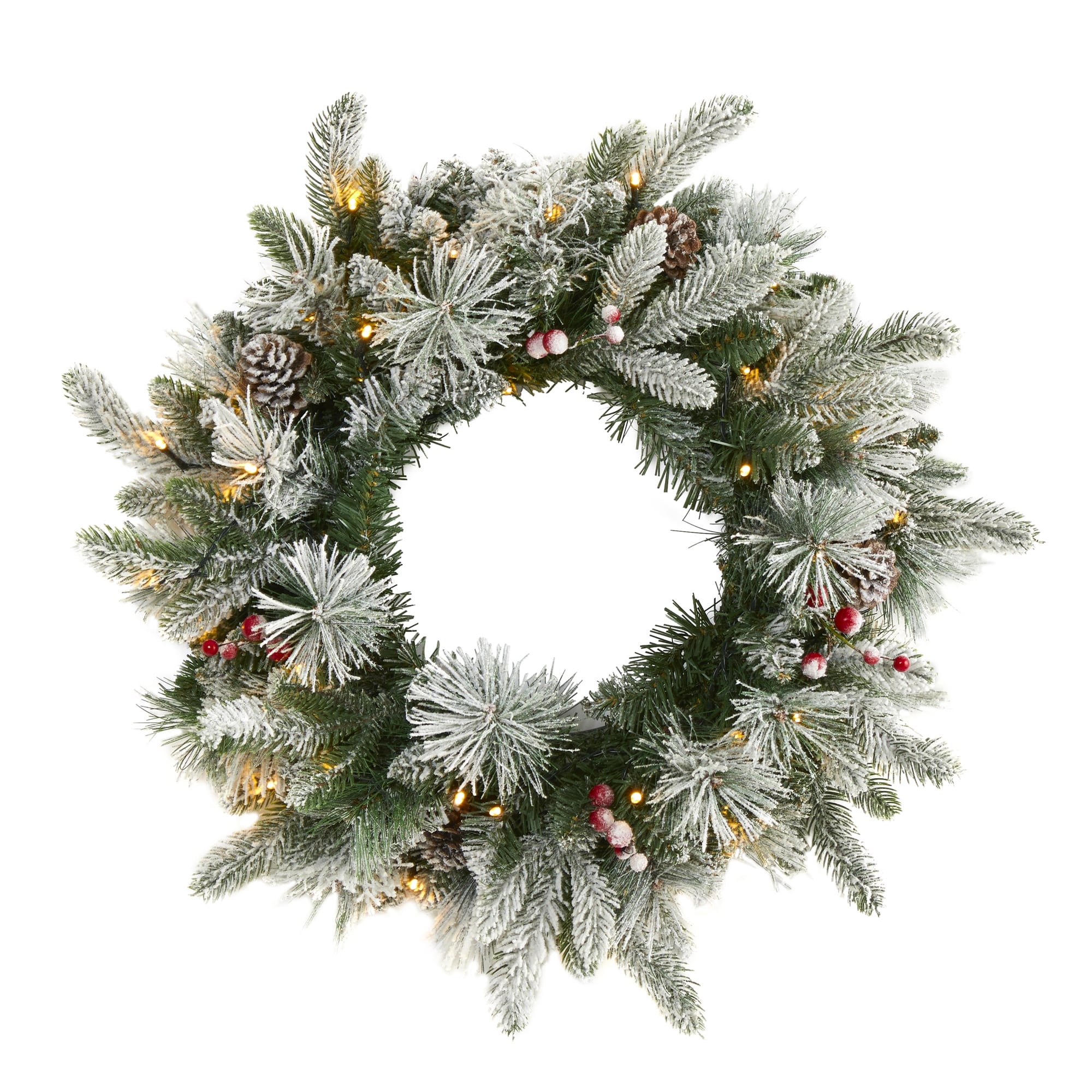 20 Flocked Mixed Pine Christmas Wreath with 50 LED Lights