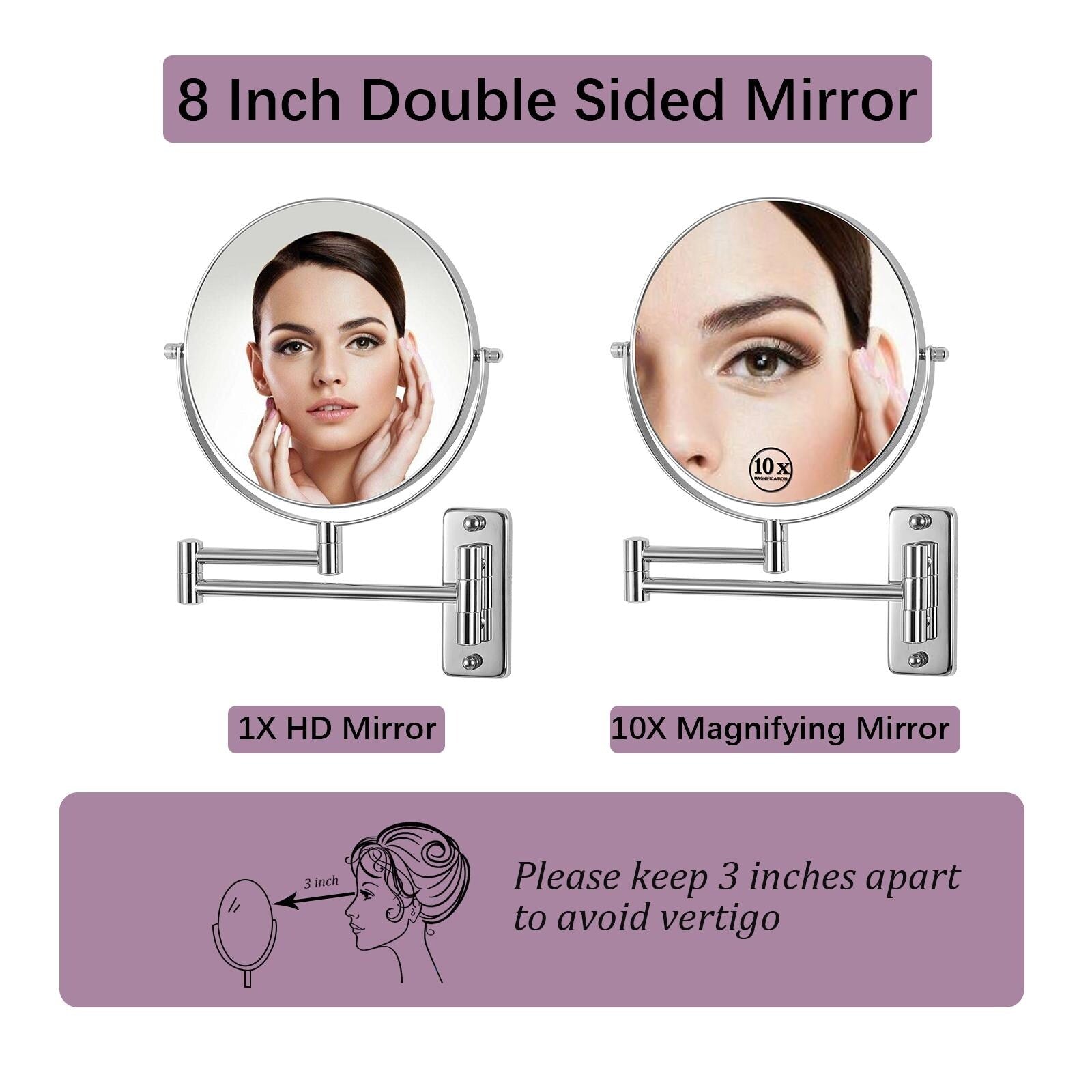 Wall Mounted Makeup Mirror 1x/10x Bathroom Mirror Reversible Double-Sided