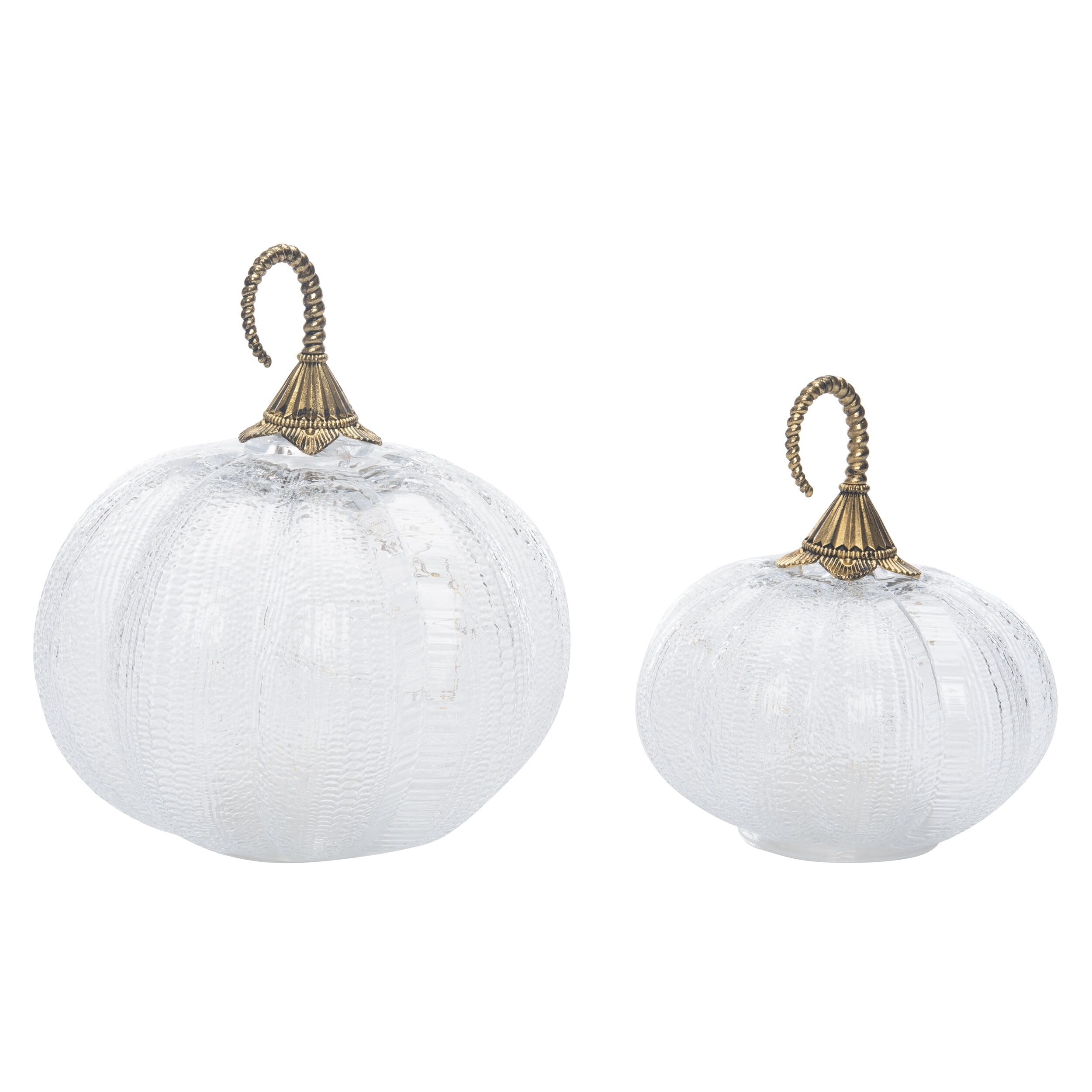 Transpac Glass 8 in. Multicolor Harvest Ripple Pumpkins Set of 2 - Gold/White/Clear