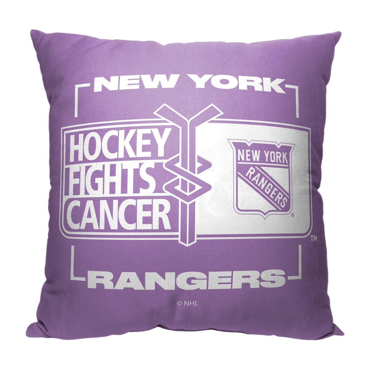 NHL Hockey Fights Cancer Fight For Ny Rangers Printed Throw Pillow - Purple