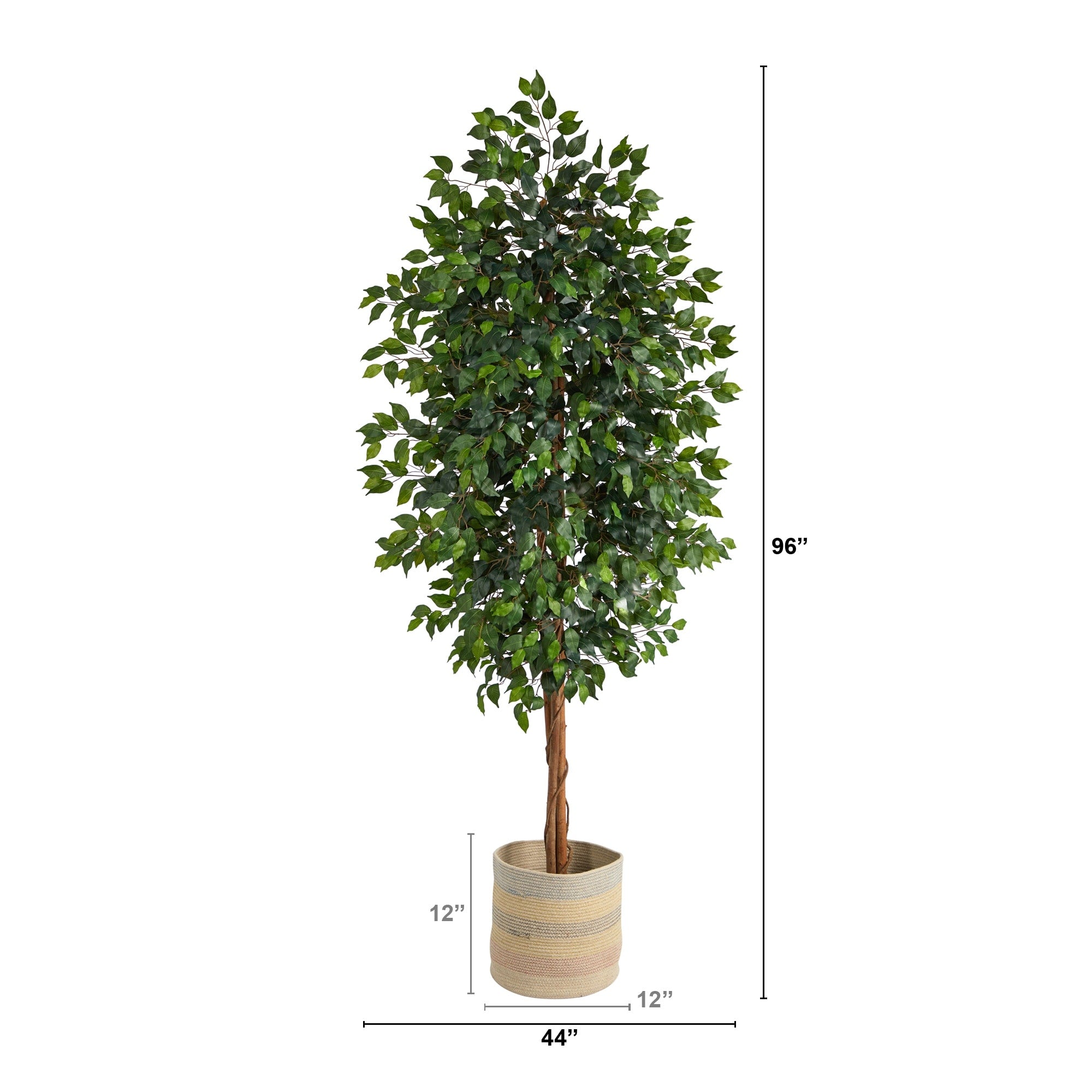 8' Ficus Artificial Tree with Handmade Natural Cotton Multicolored Woven Planter