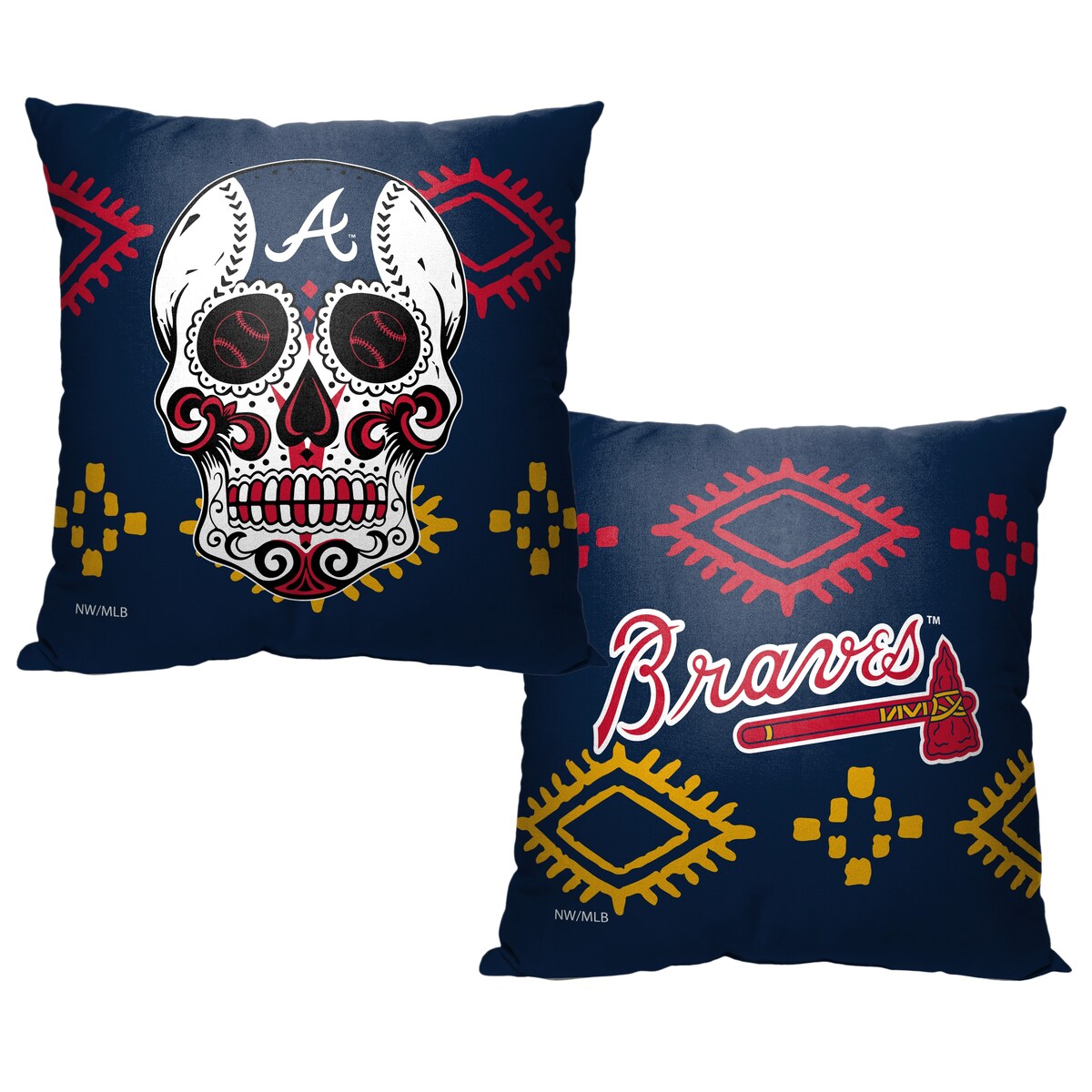 MLB Atlanta Braves Candy Skull 18 Inch Throw Pillow