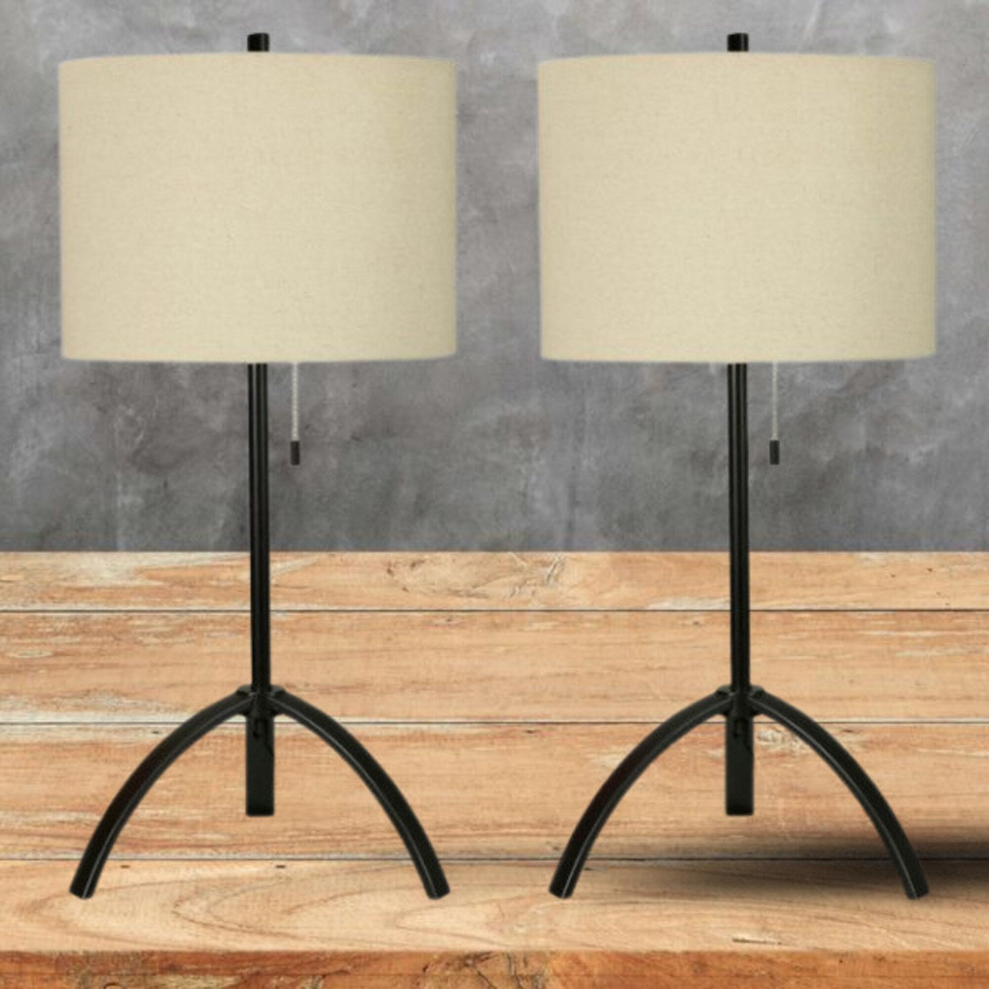 Pair of 27in Black Metal Table Lamp with Decorator Shade