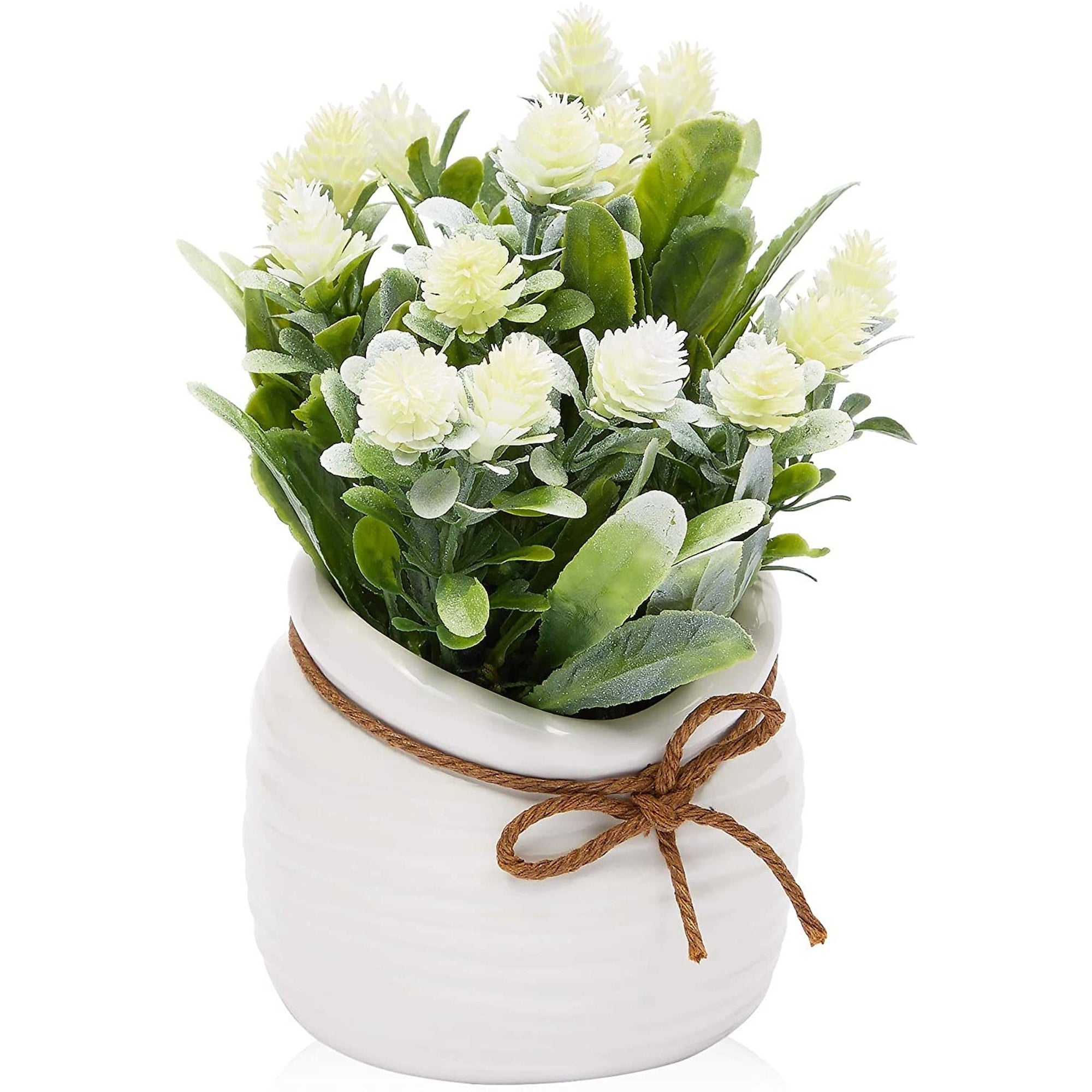 Artificial Flowers with Small White Vase, Home Decoration (3.5 x 6 Inches)