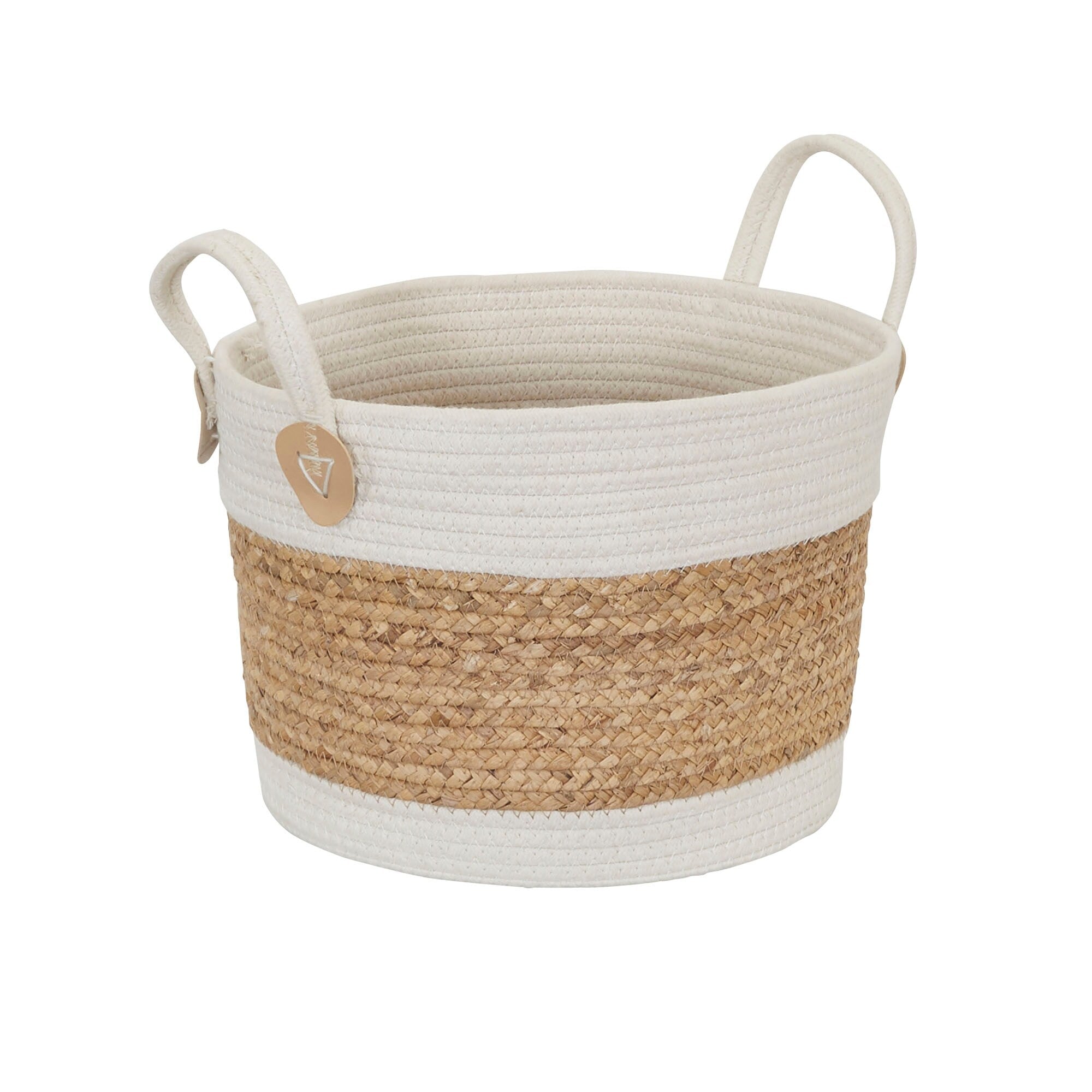 Household Essentials Two-Toned Corn and Hyacinth Wicker Basket, White and Natural