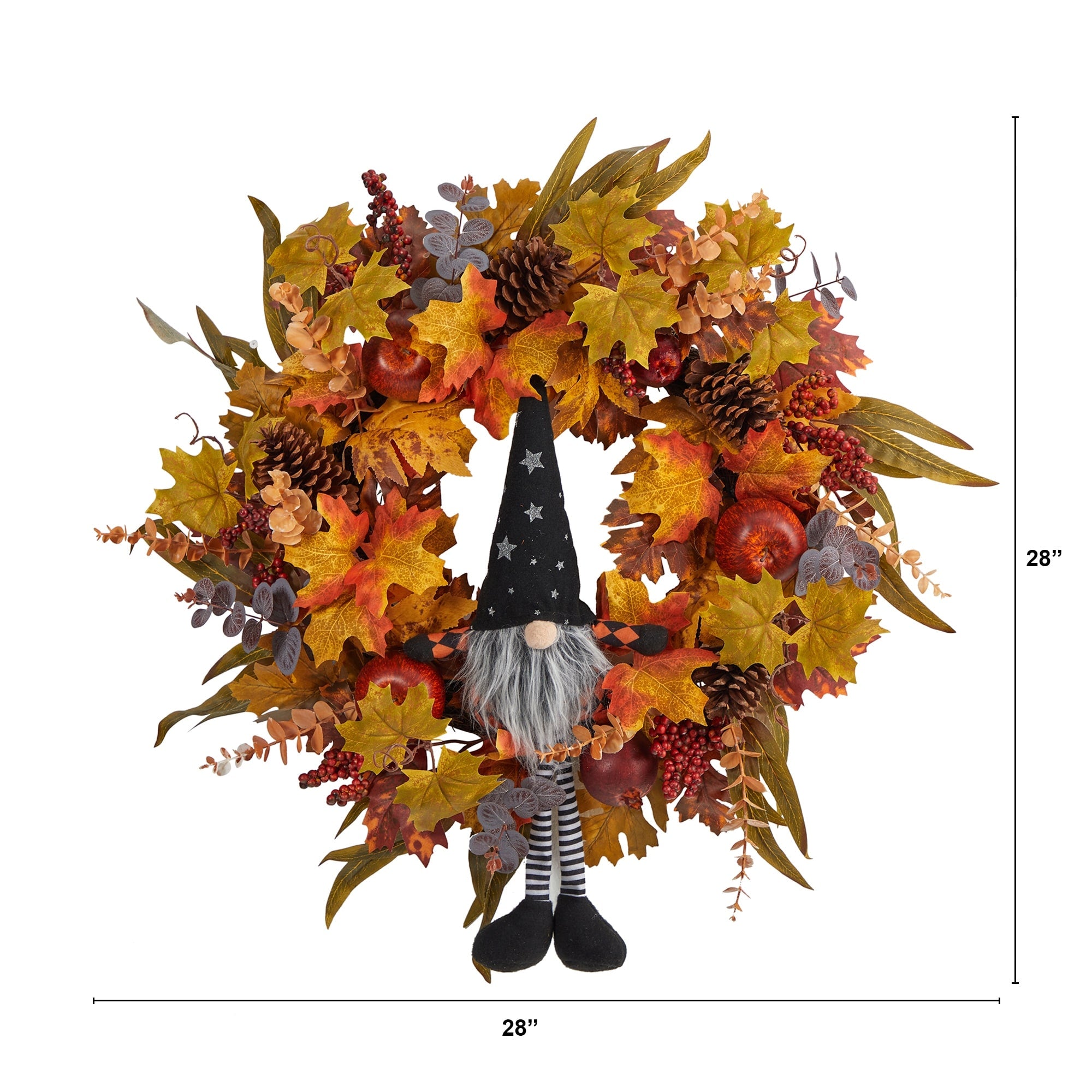 28 Harvest Fall Gnome Artificial Autumn Wreath - 28