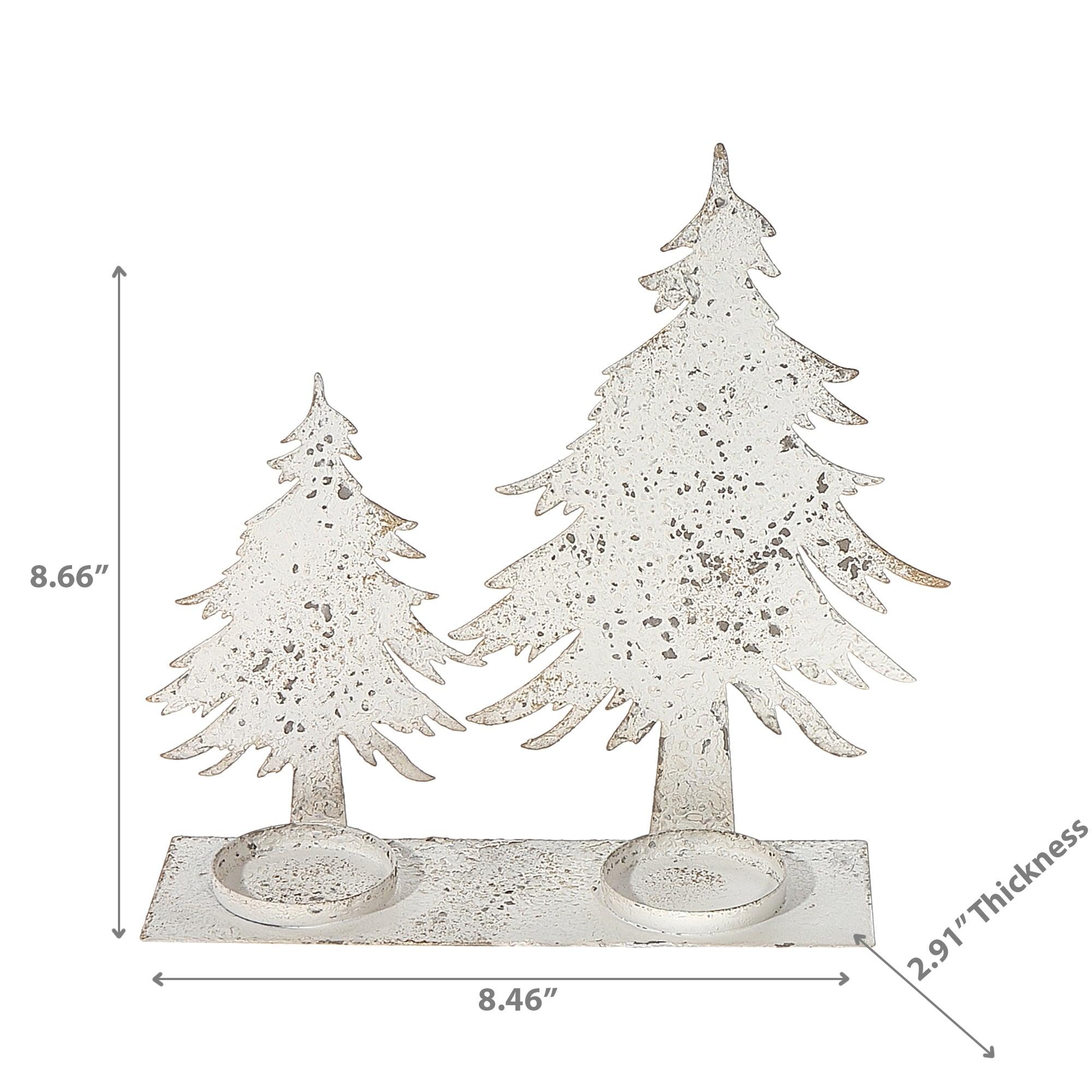 Distressed White Metal Double Tree Candleholder - Multi