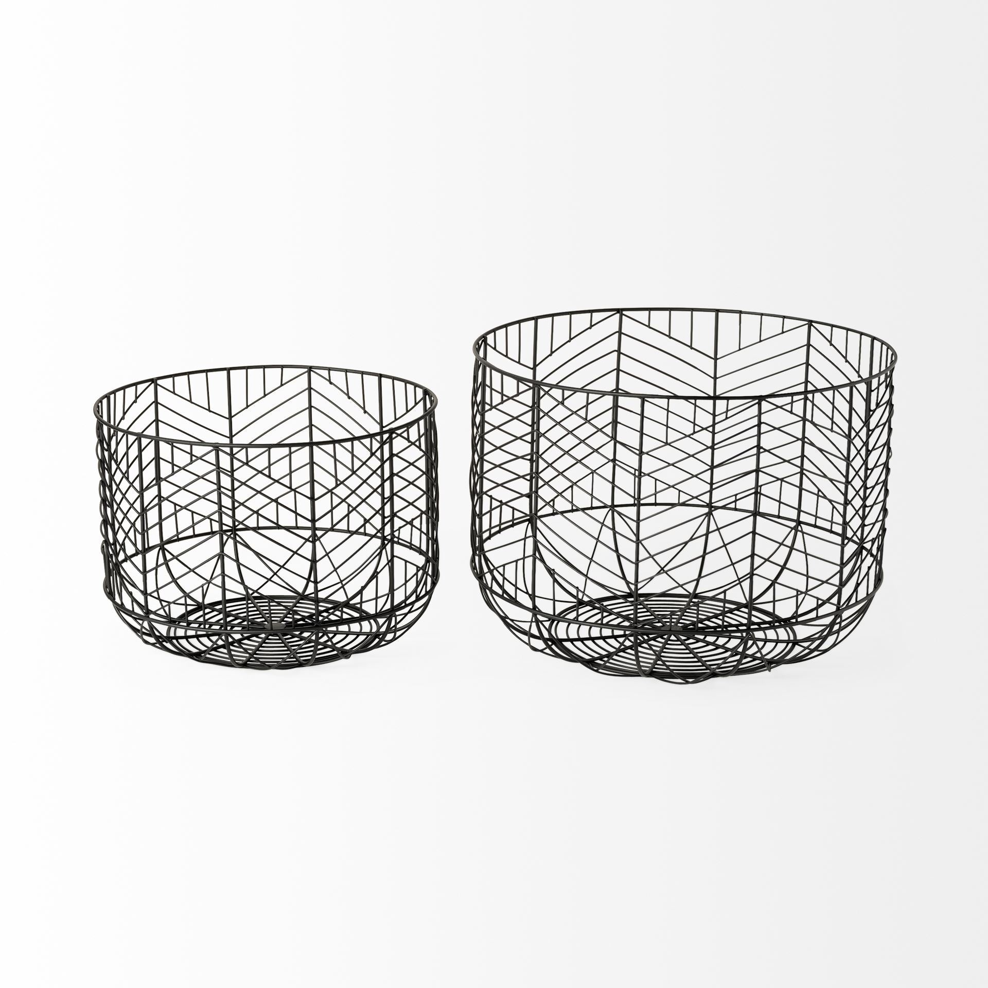 Idris Black Metal Geometric Mesh Bowls (Set of 2)