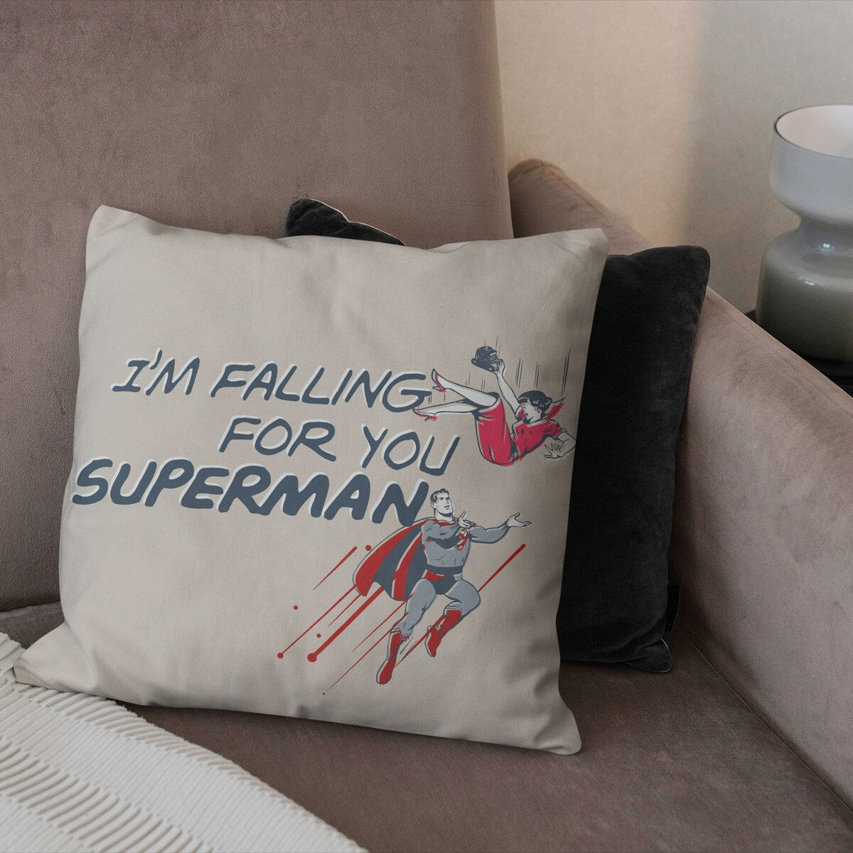 WB/DC Superman Falling for you 18 Inch Throw Pillow - Off-White