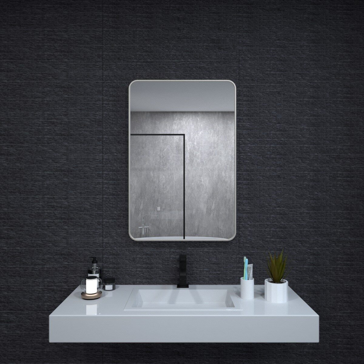 24 in. W x 36 in. H Rectangular Framed Wall Bathroom Vanity Mirror in Brushed Nickel