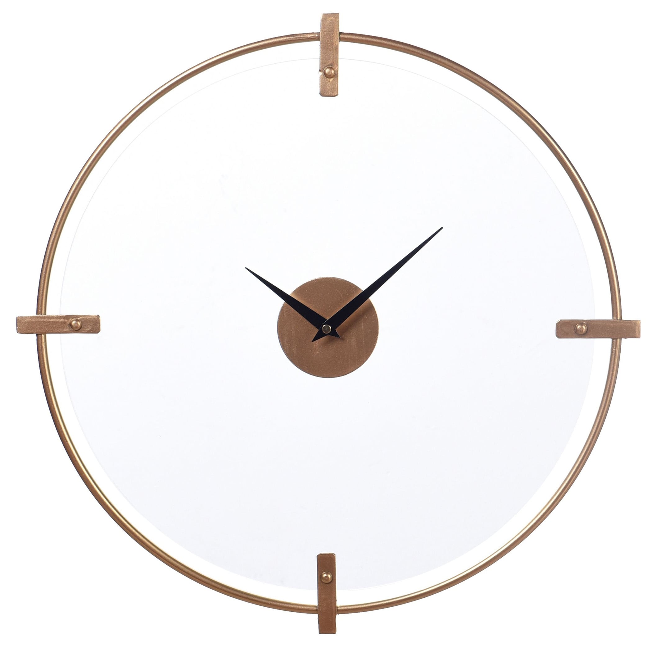 Modern Wall Clock With Floating Glass Dial - Matte Gold Finish