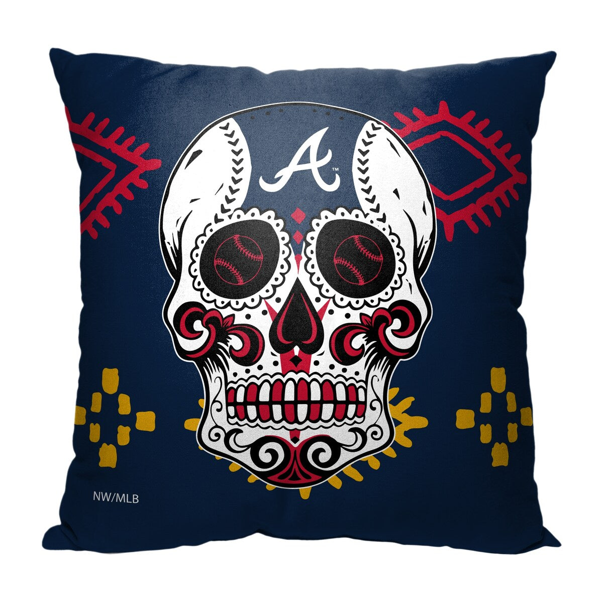 MLB Atlanta Braves Candy Skull 18 Inch Throw Pillow