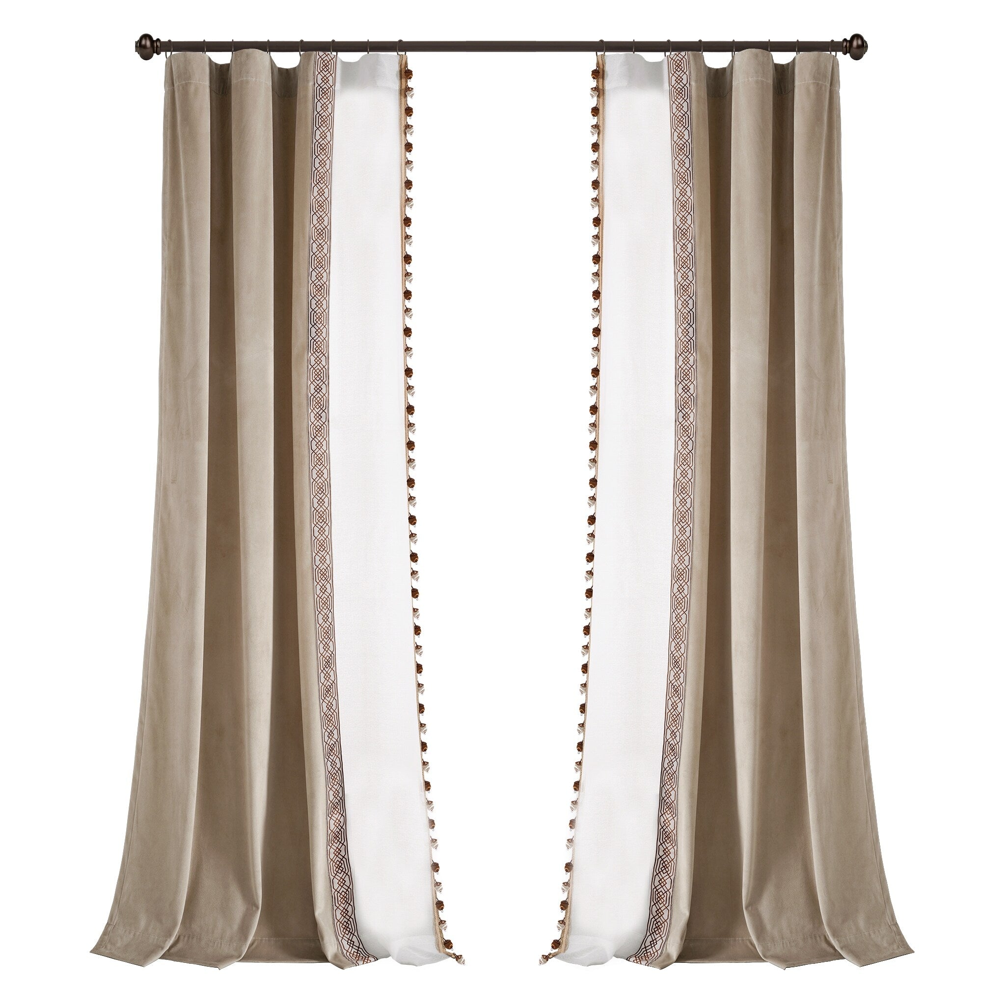 Lush Decor Luxury Vintage Velvet And Sheer With Border Pompom Trim Window Curtain Panel Single