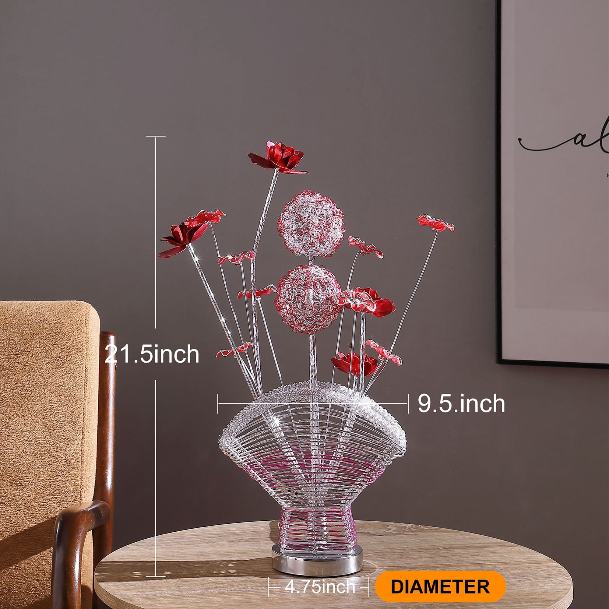 21.5 In LED Aluminum Rose Petal Vase Table Lamp