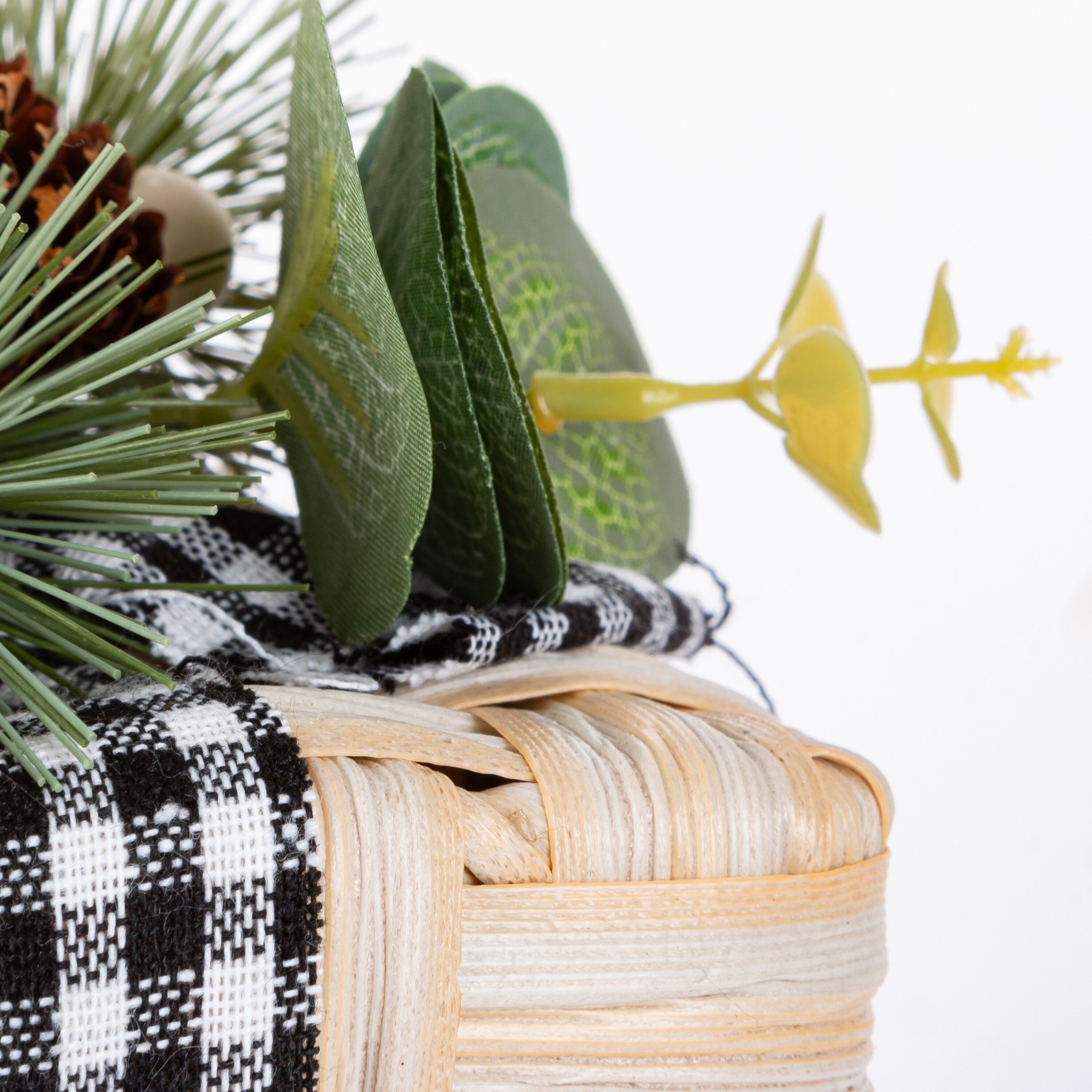 Woven Nested Box Decor with Pine Cones and Bow Set of 3