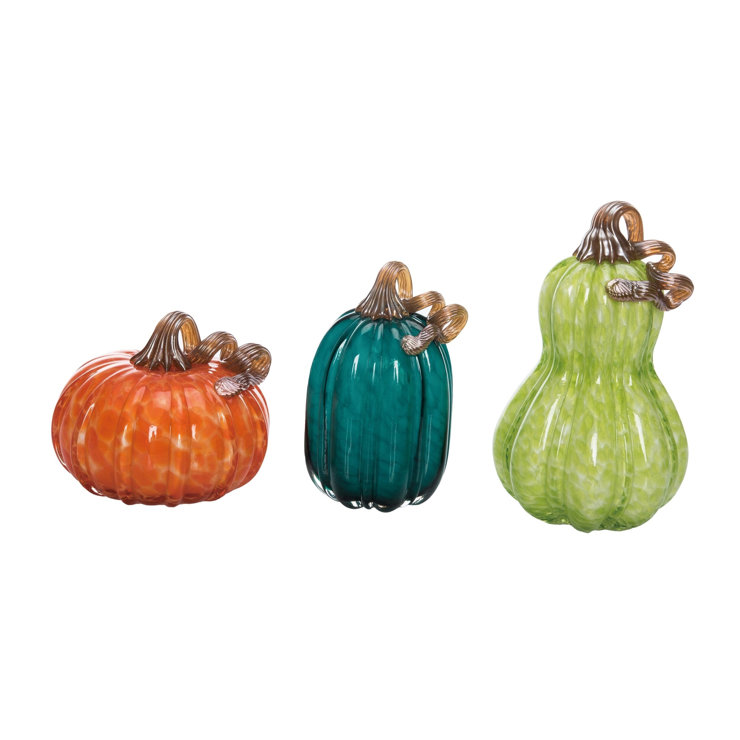 Transpac Glass 8.5 in. Multicolor Harvest Bright Pumpkins Set of 3 - Orange/Green/Lime Green