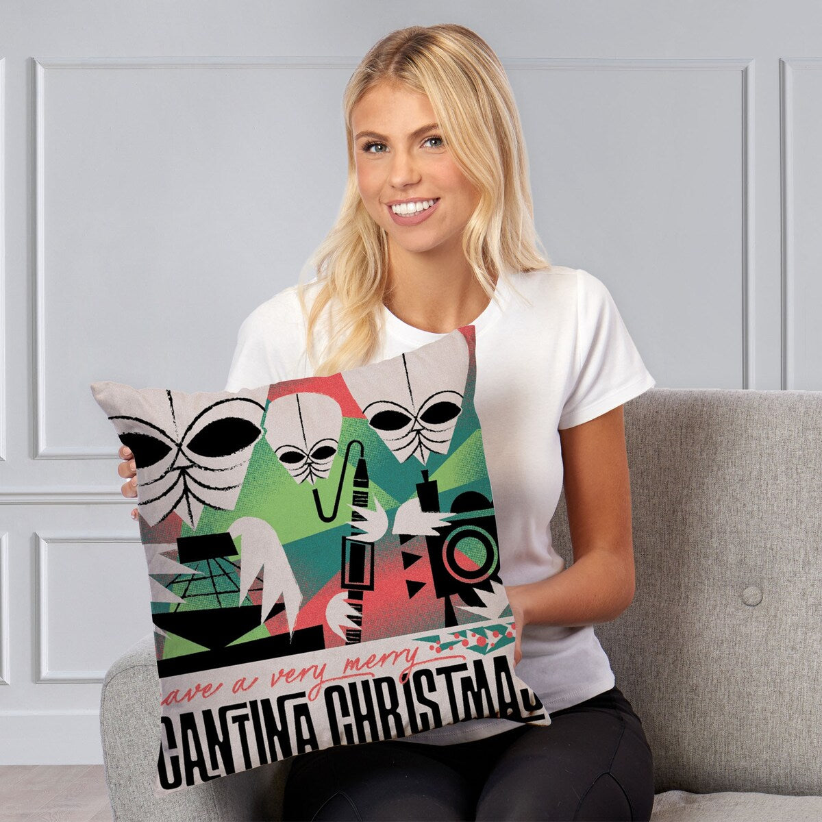 Star Wars Classic Cantina Christmas Printed Throw Pillow - White