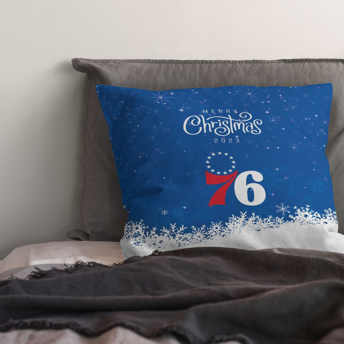 NBA Christmas 2023 76Ers Printed Throw Pillow - Blue