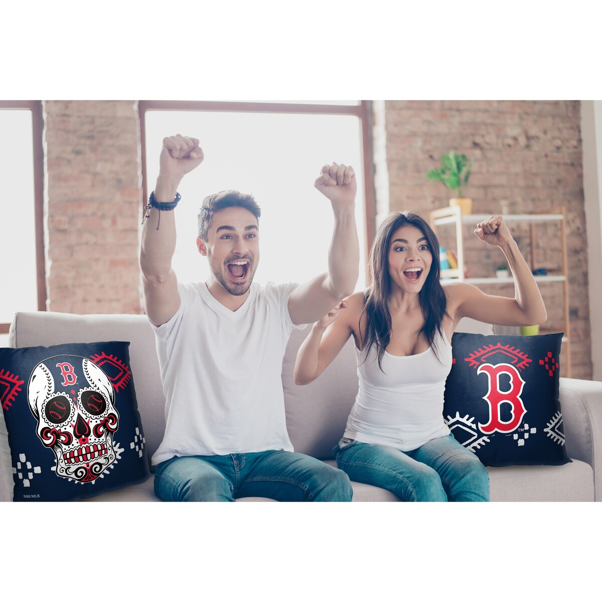 MLB Boston Red Sox Candy Skull 18 Inch Throw Pillow