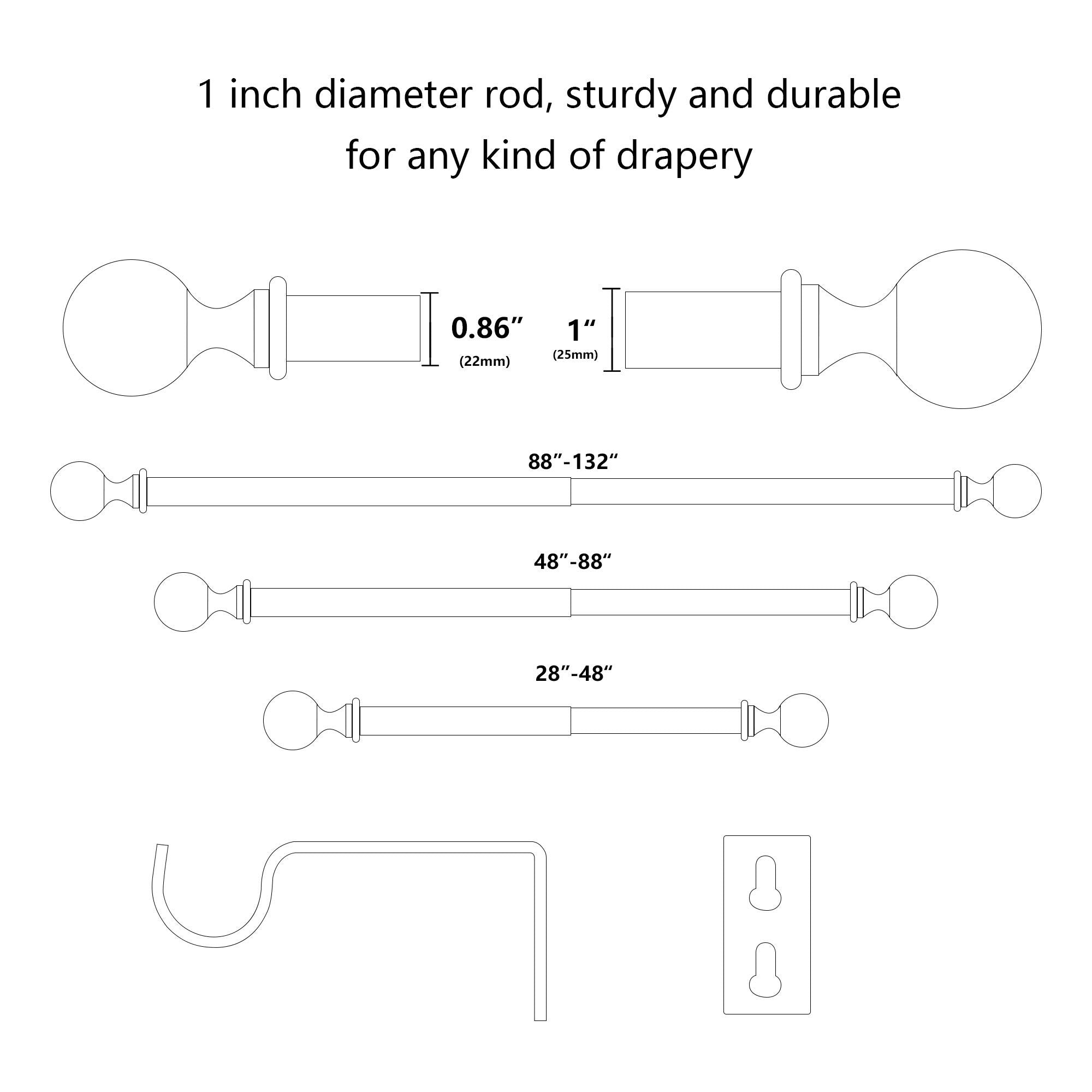 Window Curtain Rod - Kichae 1 Curtain Rod with End Cap Finials - Silver/Gold/Black