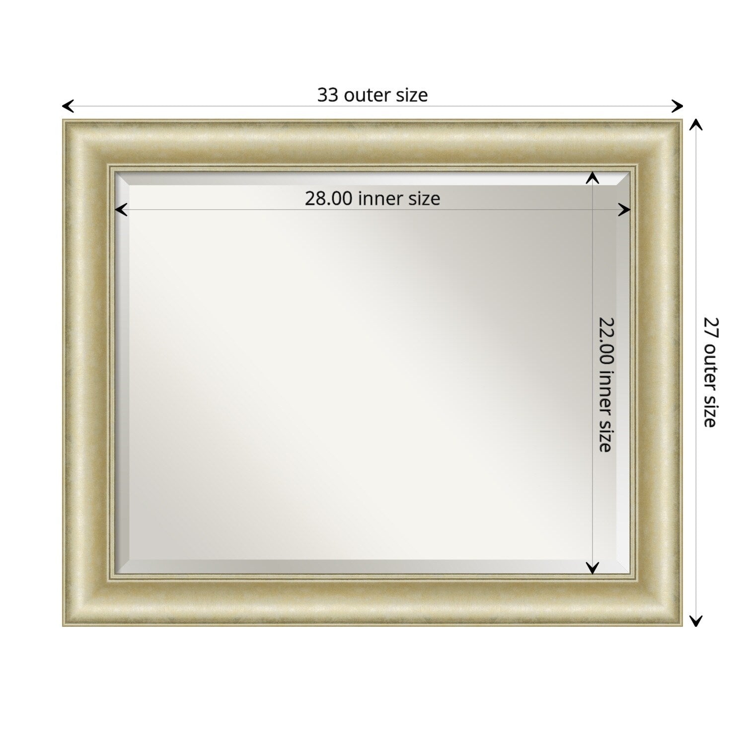 Beveled Bathroom Wall Mirror - Textured Light Gold Frame