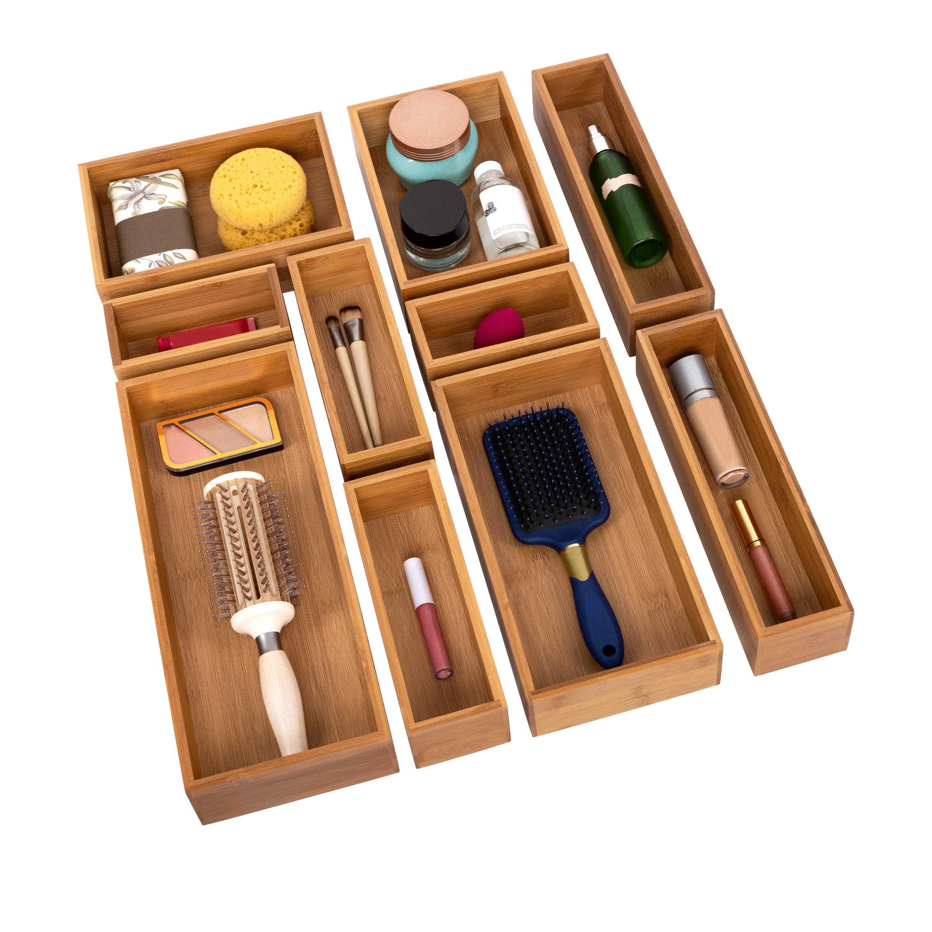 Seville Classics 10-Piece Bamboo Storage Organizer Box Set