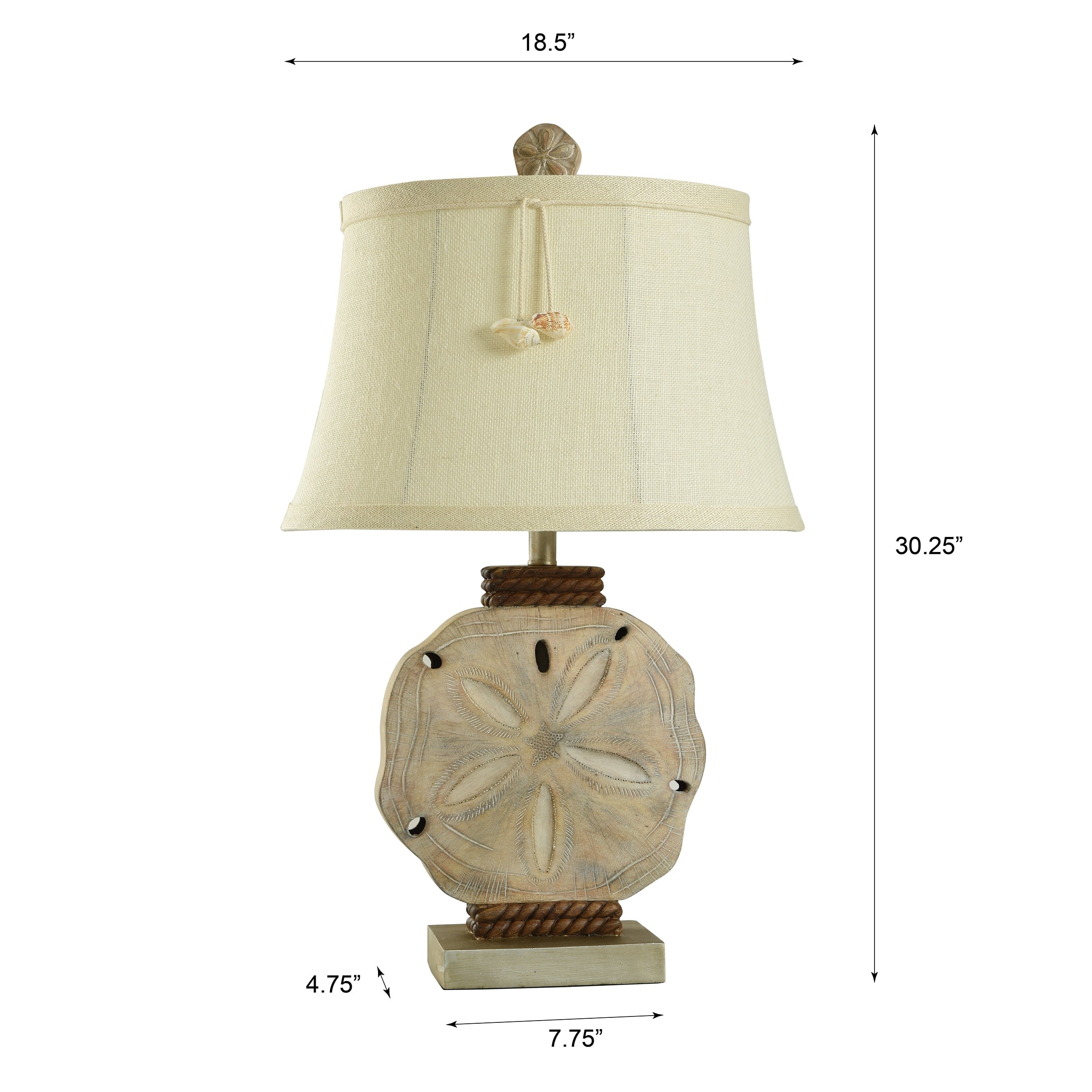 StyleCraft Vipitenow Large Sand Dollar and Rope Table Lamp with Shell Tassel